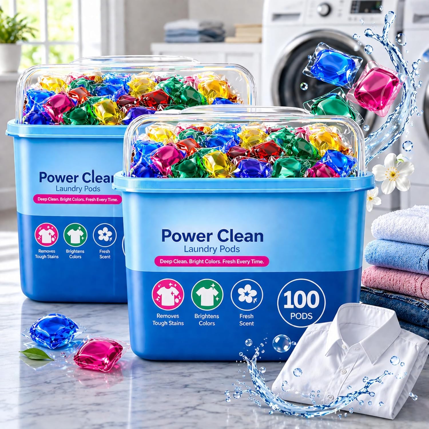 AYUOTOQi 300 Pcs Laundry Pods | Dissolvable Detergent Capsules for Front & Top Load Washers | Tough Stain Removal, Fresh Floral Fragrance & Fabric Care (Laundry Pods - 3Box)