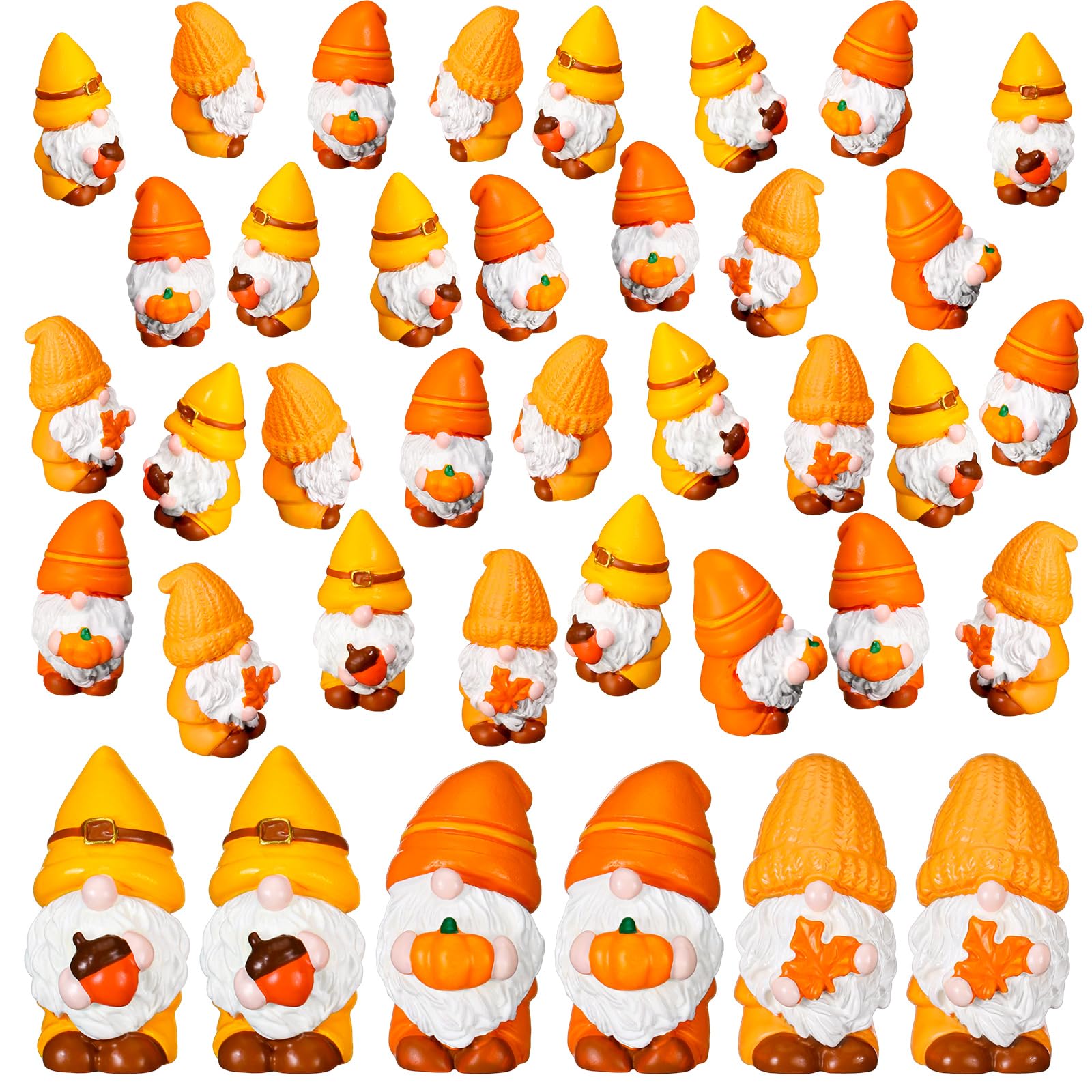 Simgoing28 Pcs Thanksgiving Fall Gnomes Decorations Cute Autumn Maple Leaf Pumpkin Gnomes Mini Resin Figurine Miniature Tiered Tray Collectible Tabletop Decor for Landscape Terrarium Cake Topper
