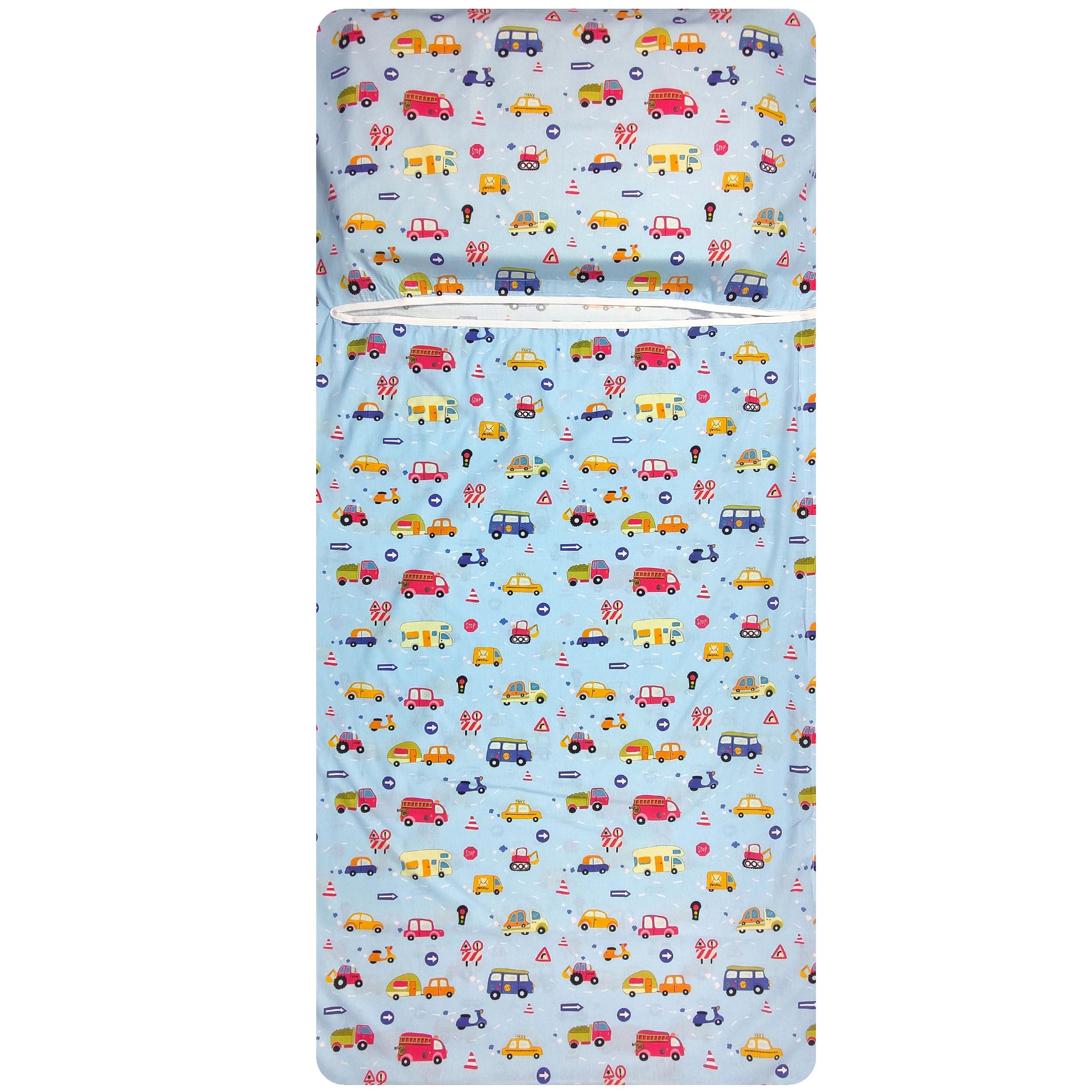 Panini Tessuti Saco de Dormir de Verano y Saco de guardería para bebés de 2 a 6 años - Tejido Acolchado 100% algodón, para Dormir en la guardería y en casa Saco de Dormir Coches Azules