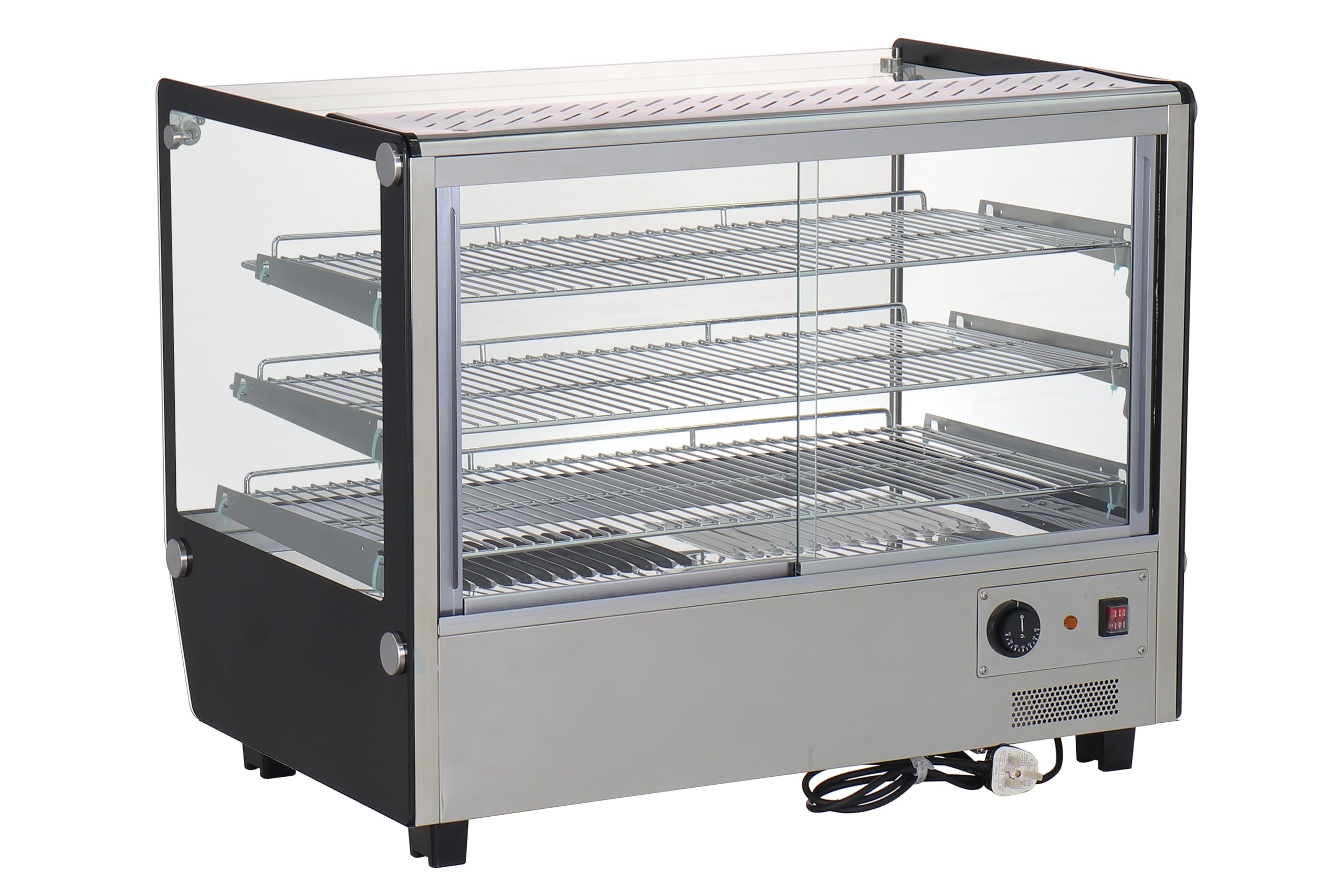 METRO Professional Vitrina térmica GHV1160R, acero inoxidable/cristal, 85 x 56,8 x 68,6 cm, 160 litros, temp.: 30 a +90°C, 1100 W, 3 estantes, plata