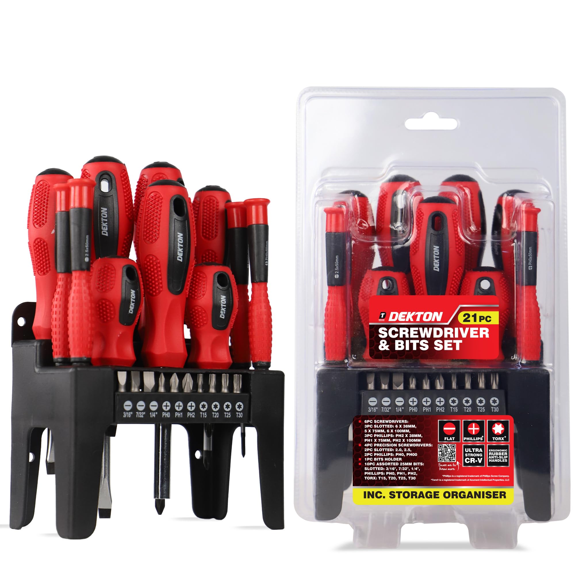 Dekton  21 Piece Screwdriver And Bit Set - Red & Black