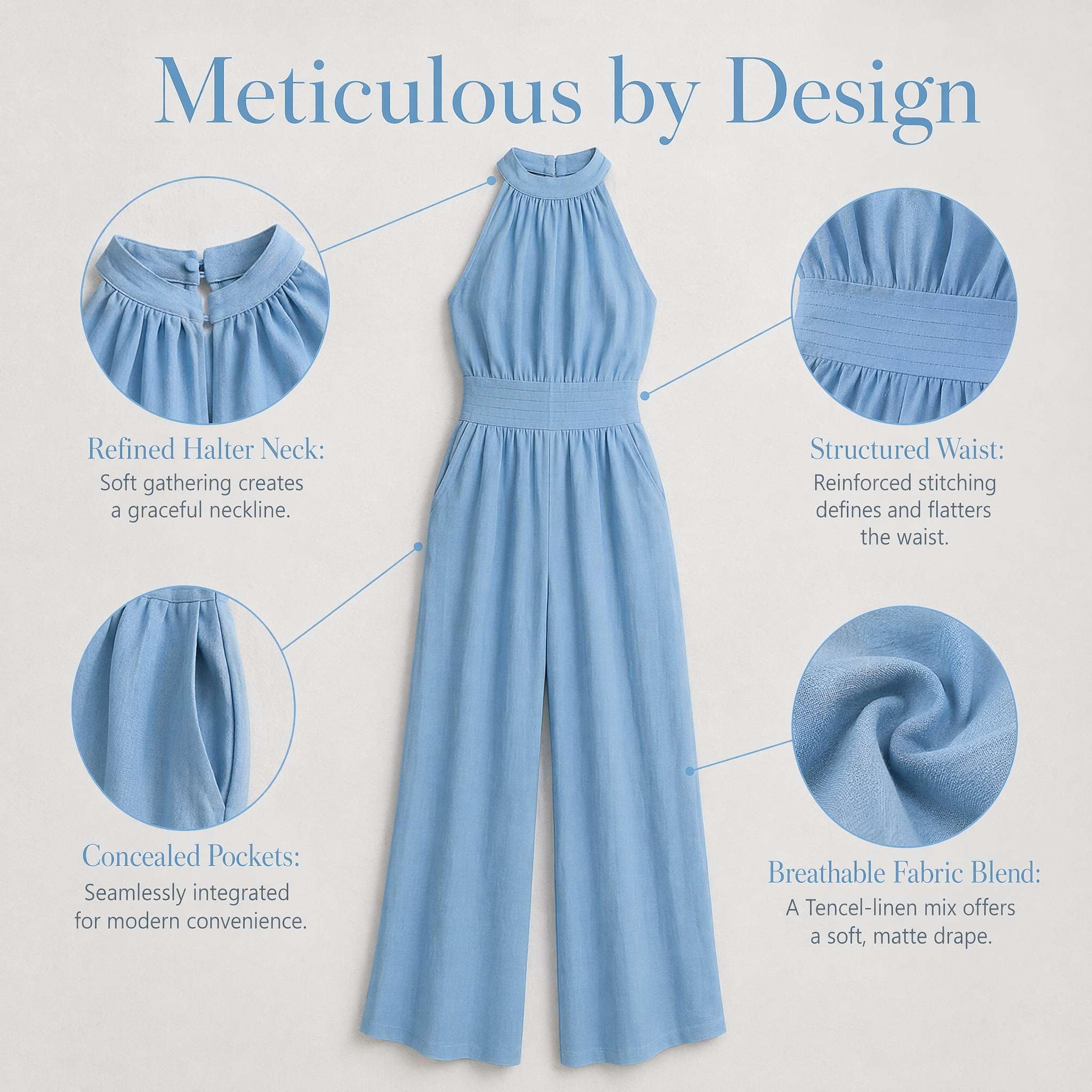 Générique Combinaison Pantalon Femme Chic Sans Manches Col Montant, Taille Haute Plissée et Jambes Larges, Jumpsuit Élégant et Fluide pour Soirée ou Mariage