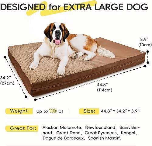 Miniatura 5 de Sytopia Cama lavable indestructible para perros grandes de 44 pulgadas – Felpa de doble cara, a prueba de mordidas, impermeable, soporte ortopédico