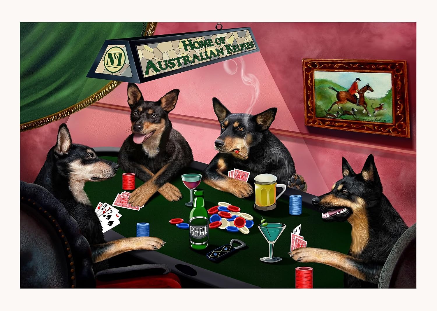 Doggie of the Day Australian Kelpie Dogs Casino Night Wall Art, Flat Rolled Canvas Print Gift for Man Cave, Funny Pet Lover Dogs Playing Poker Wall Decor for Game Room - Flat Rolled Canvas, 8" x 10"
