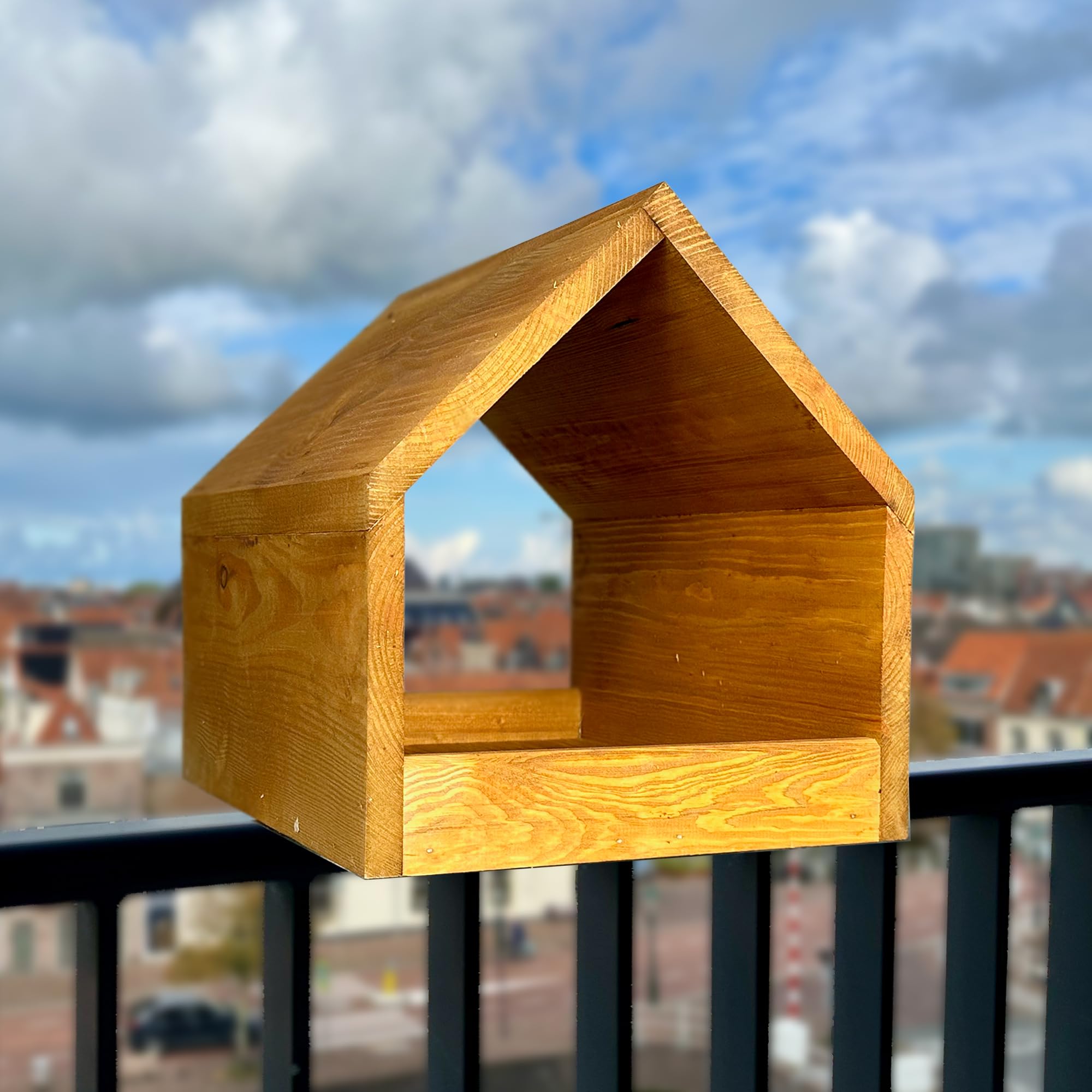 GARTENETAGE Balkon-Vogelfutterhaus aus massivem Kiefernholz mit Stabiler Balkonhalterung – wetterfestes Futterhaus für Wildvögel, Meisen & Rotkehlchen – dekorativ, nachhaltig, leicht zu reinigen