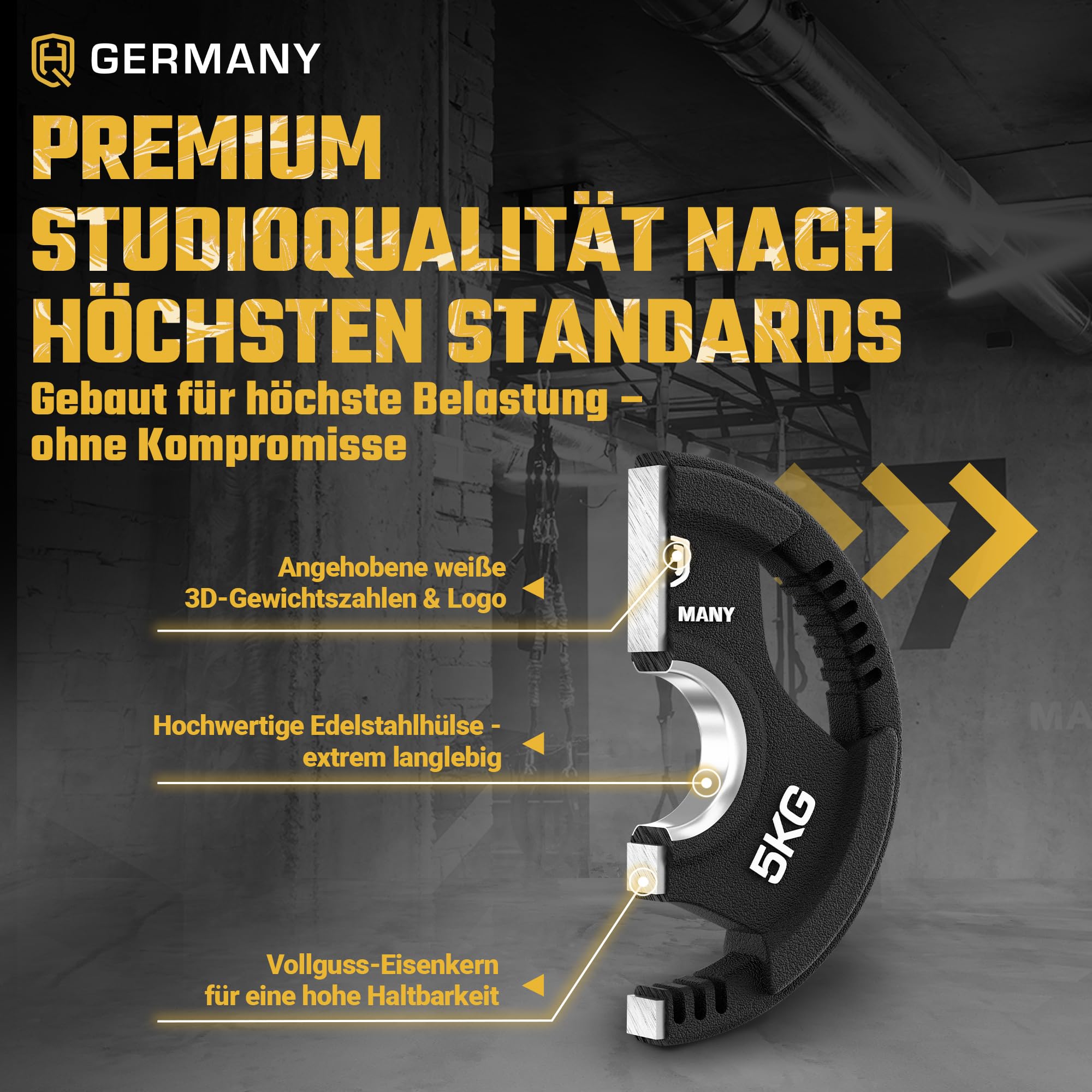 HQ Germany® Hantelscheiben 50mm [Sets / 1.25-25kg] - Tri-Grip Bumper Plates - Hantelscheiben Set 50mm, Gewichtsscheiben, Gewichte für Hantel, Gewicht Weight Plates in Premium-Qualität - 4