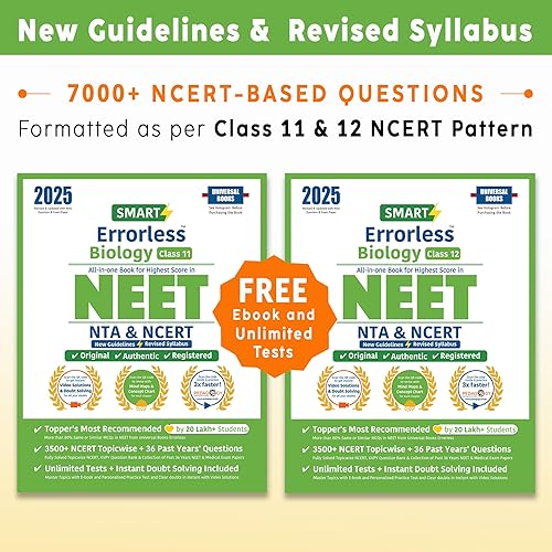 Smart Errorless Biology NEET Class 11 &amp; 12 (2025) - NCERT Based | 7000+ NCERT &amp; New Pattern Questions | 36 Past Years Papers | Revised Syllabus | Free E-Book, Unlimited Test - Universal Books