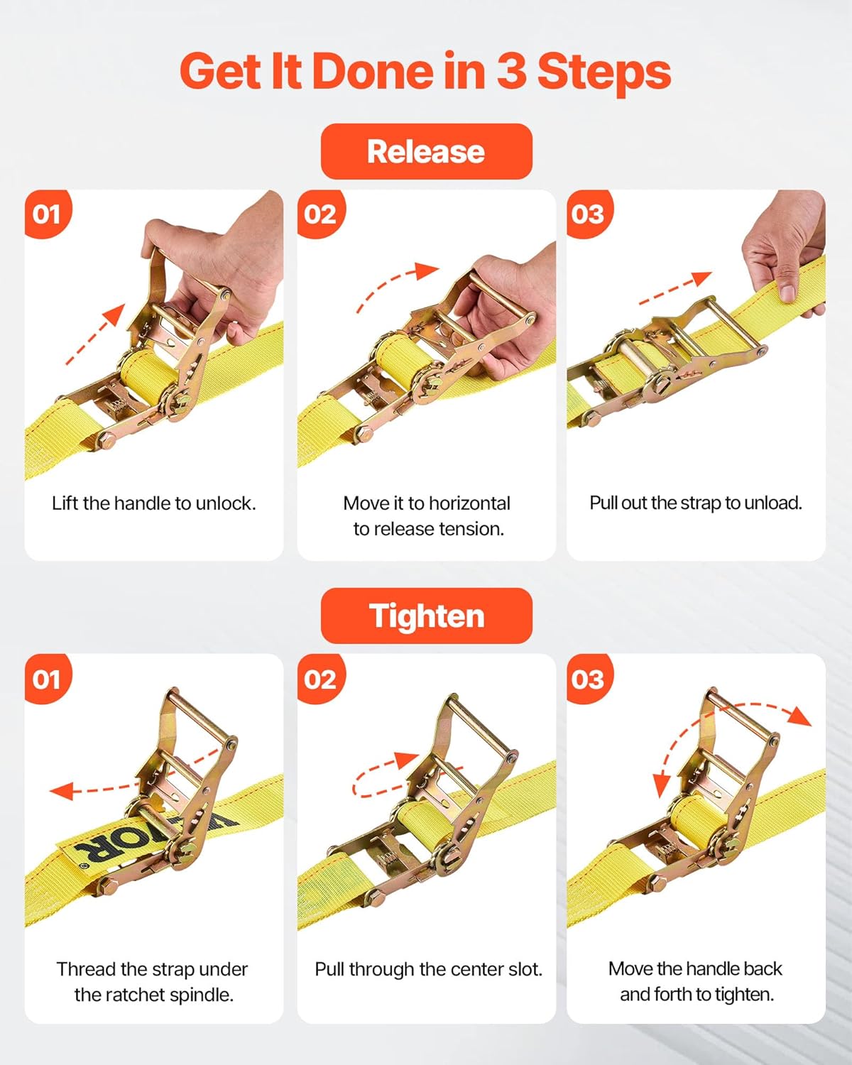 VEVOR E Track Ratchet Straps (30-Pack), 2" x 15'E-Track Straps 4400 LBS Breaking Strength, Polyester Webbing & Spring Fitting & Ratchets, Durable Tie-Downs for Tires Motorcycles Trailers Loads Yellow
