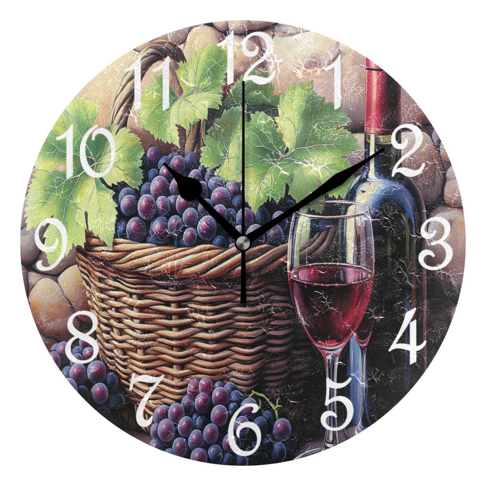 Pendules murales modernes 25cm silencieuses motif verre de vin