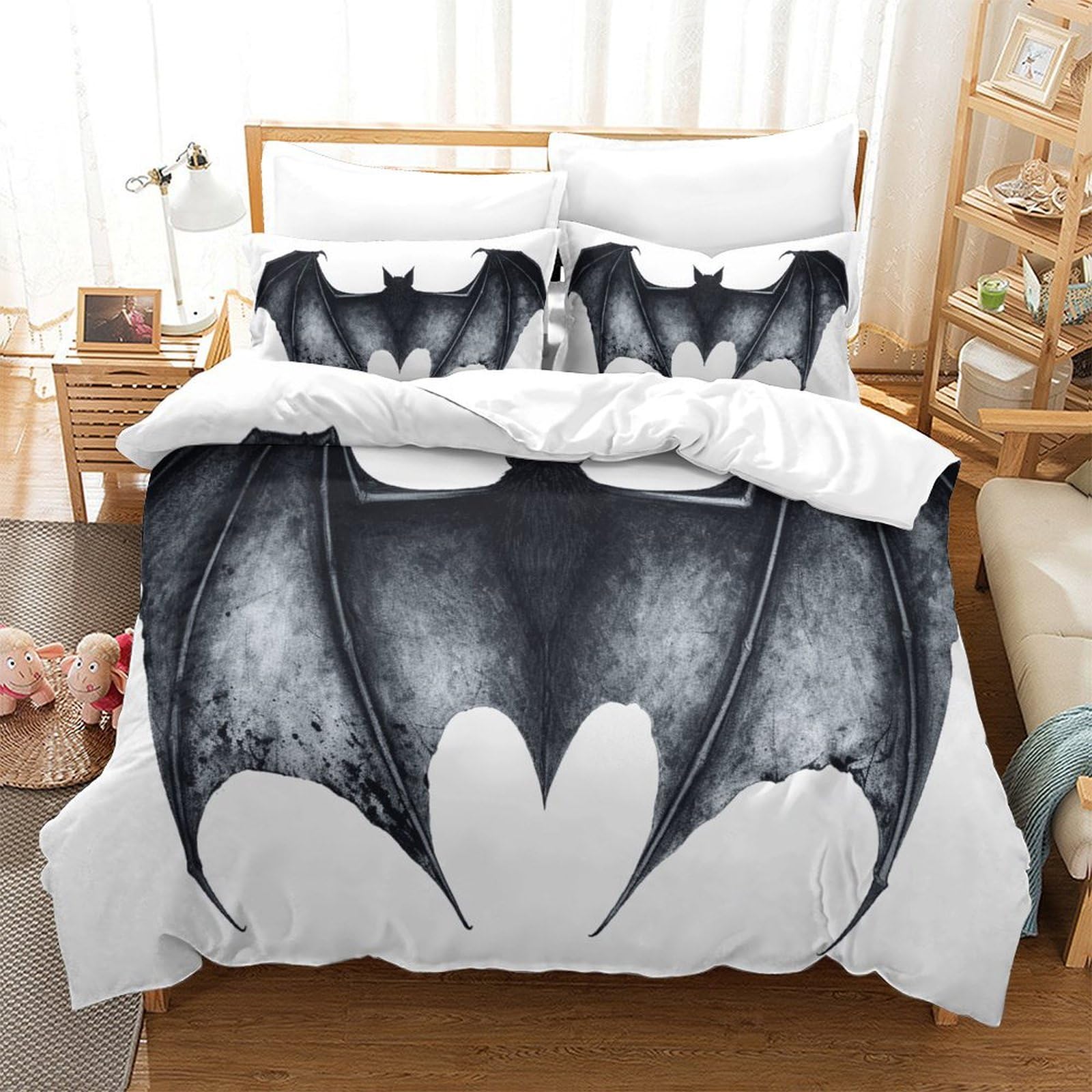 P1S9U7W5Y 3D Printed Gothic Bat Wing Duvet Cover Set 3pcs Microfiber Bat Bedding Set Single