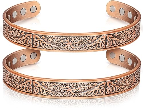 Miniatura 8 de Brazalete de cobre para mujer, pulsera magnética con 3500 imanes Gauss, joyería de cobre 100% puro con caja de regalo (juego de 2)