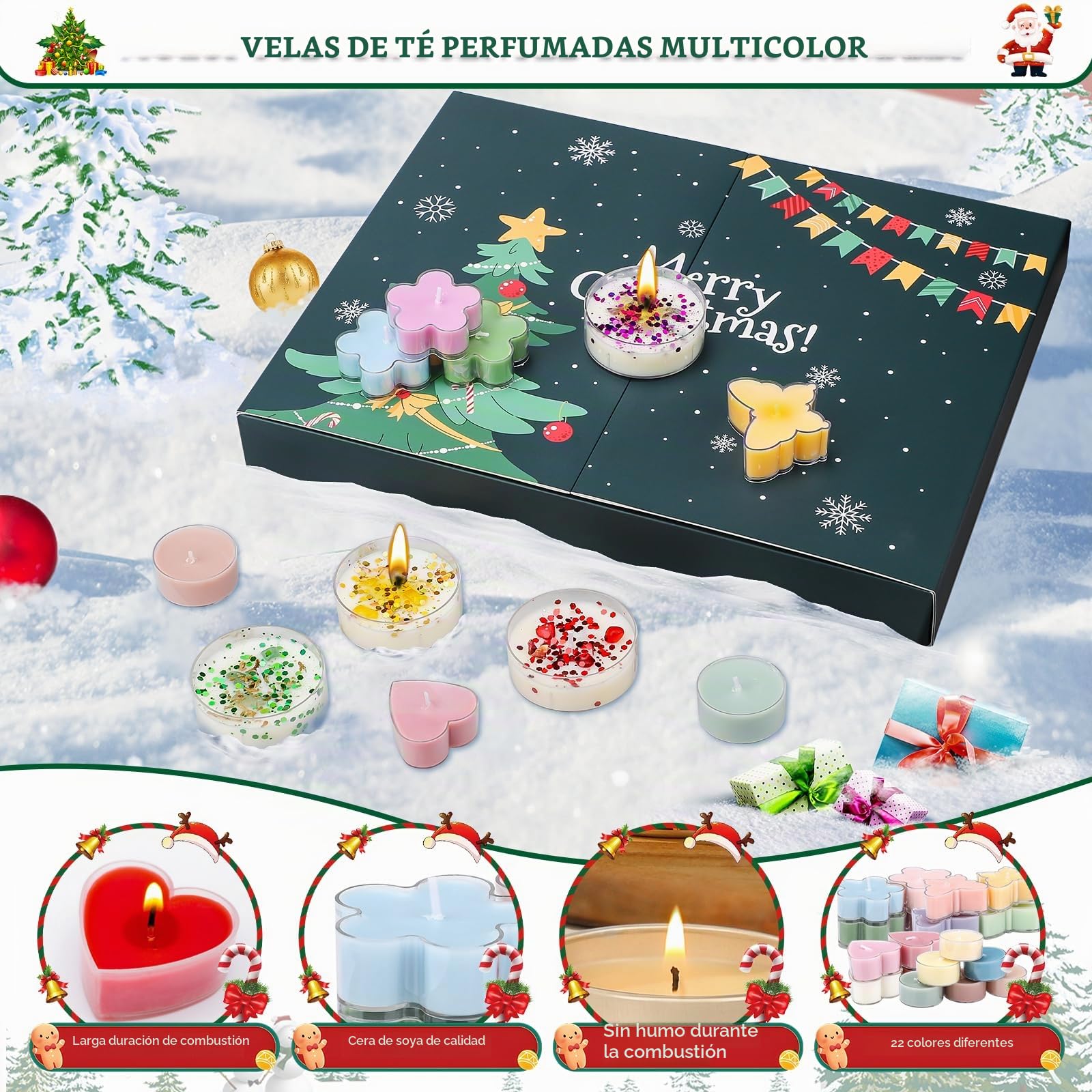 Velas perfumadas calendario de Adviento con 22 velas perfumadas diferentes de velas de té, calendario de Adviento, velas perfumadas 2025, velas perfumadas de té de Navidad