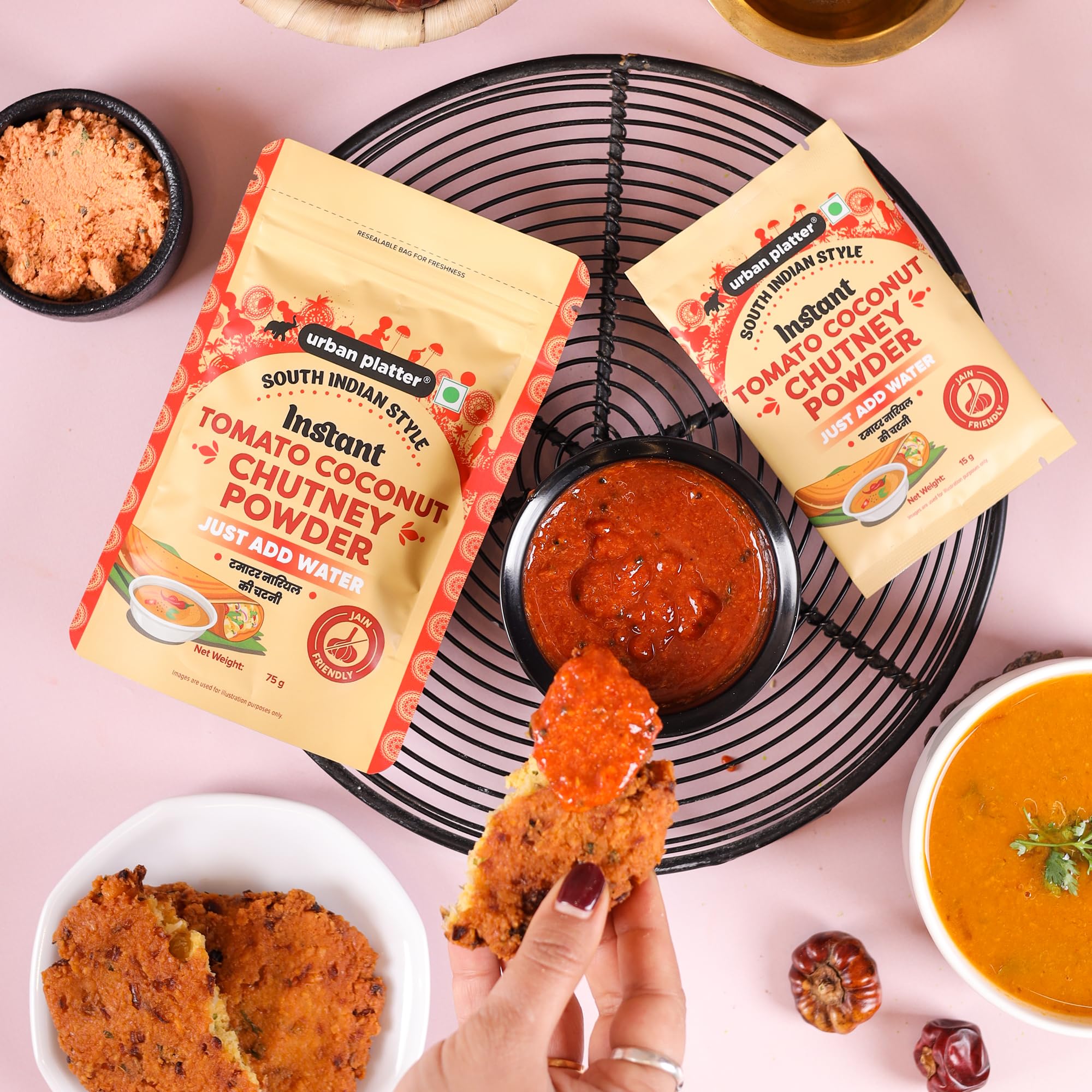 South Indian Style Instant Tomato Coconut Chutney Powder 200G / 7Oz [Nariyal Ki Chutney Just Water]