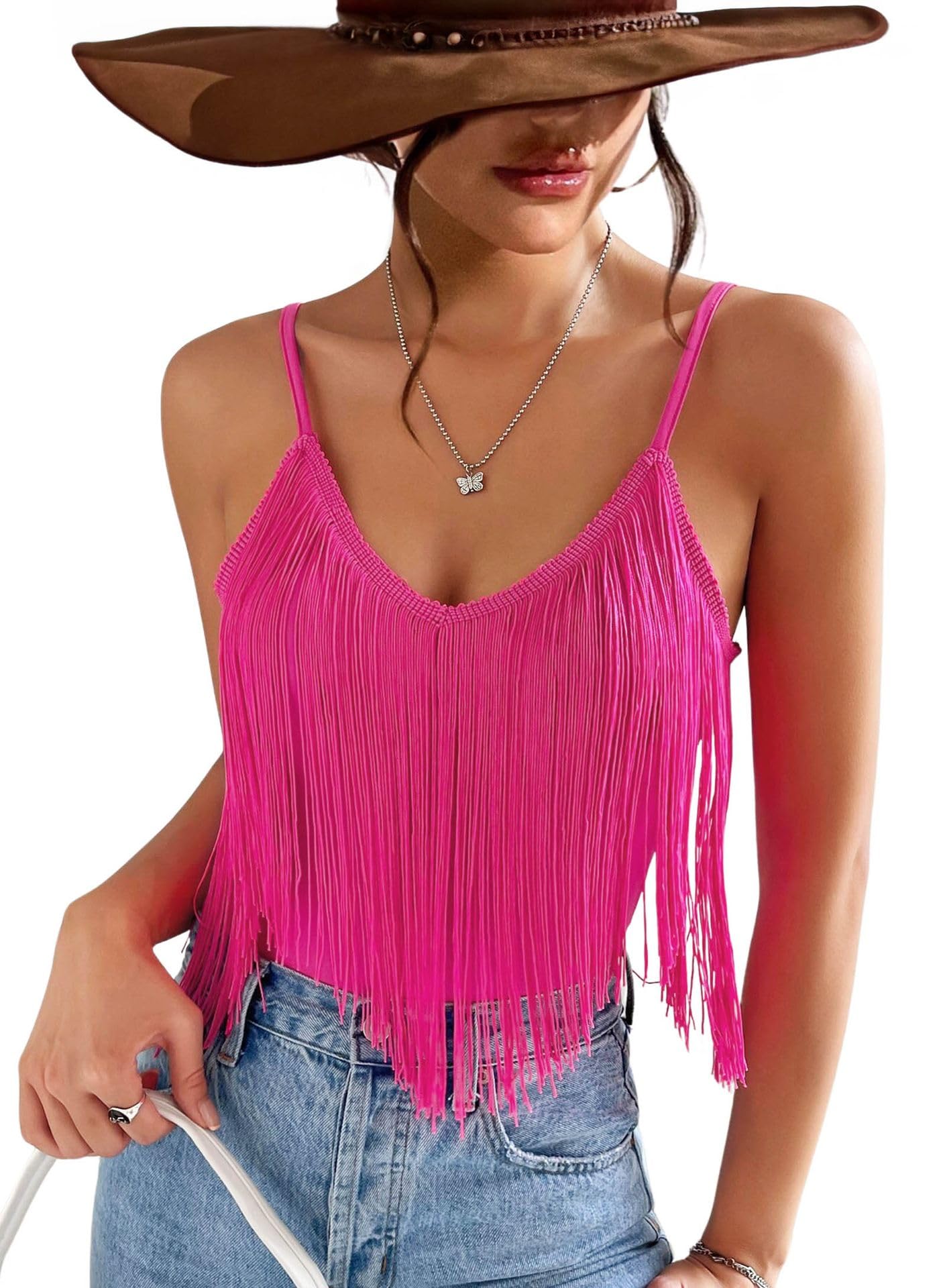 Western Cowgirl Fringe Top for Women - Country Concert Outfits Festival Tassel Hem Boho Rodeo Dress Rave Tank Shirt