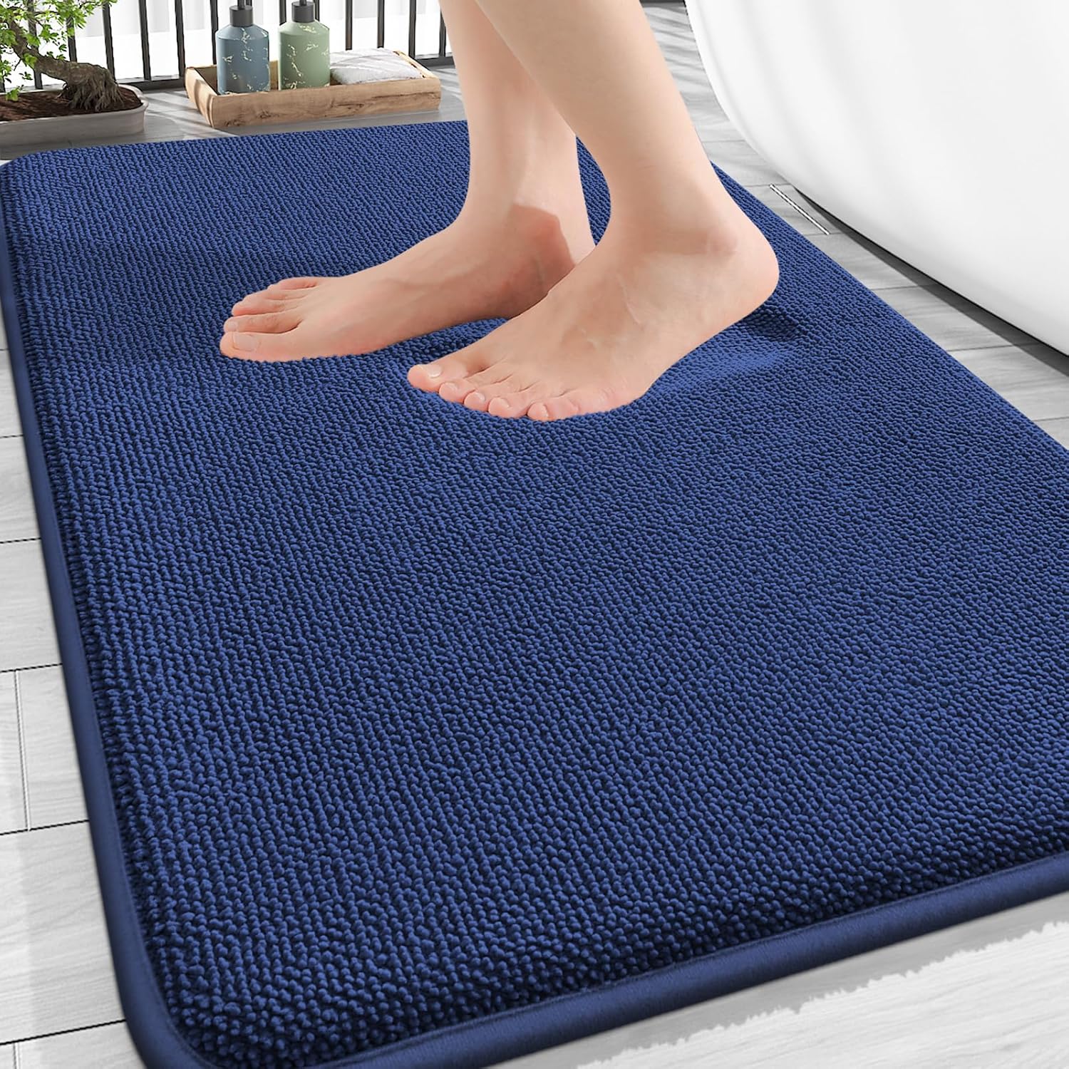 OLANLY Thick Memory Foam Bath Mat Rug 30x20, Extra Soft Absorbent Bathroom Rug, Quick Dry Bath Mats, Non-Slip, Machine Washable Carpet, Tub and Shower, Home Decor Accessories, Twilight Sapphire