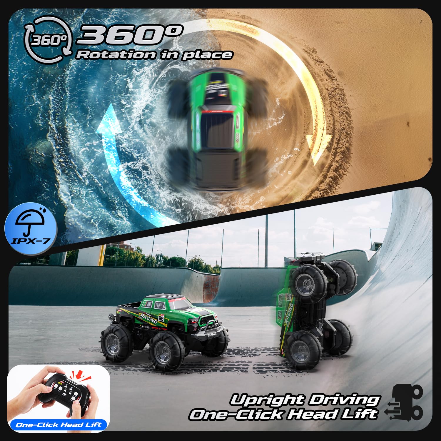 DEERC BG028 Amphibious RC Monster Truck/Boat, IPX7 Waterproof Remote Control Car W/Gesture Sensing Control - Image 4