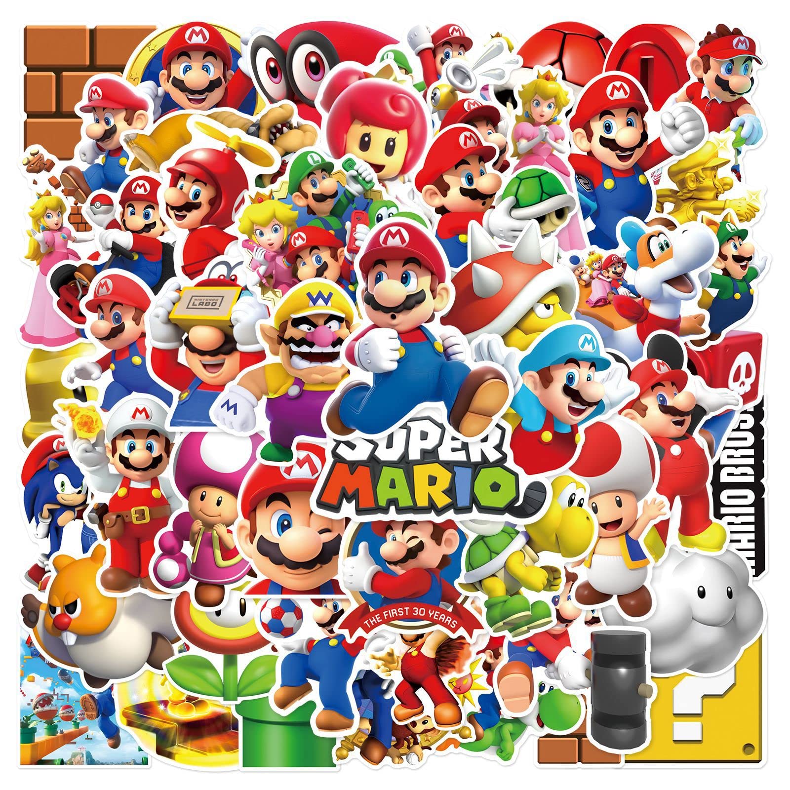 50 Stück Super Mario Sticker,Cartoon Vinyl Sticker Set Wasserfest Graffiti Stickers,Mario Aufkleber für Laptop Skateboard Koffer Helm Auto Fahrrad Handy,Geschenk für Kinder Teenager Erwachsene