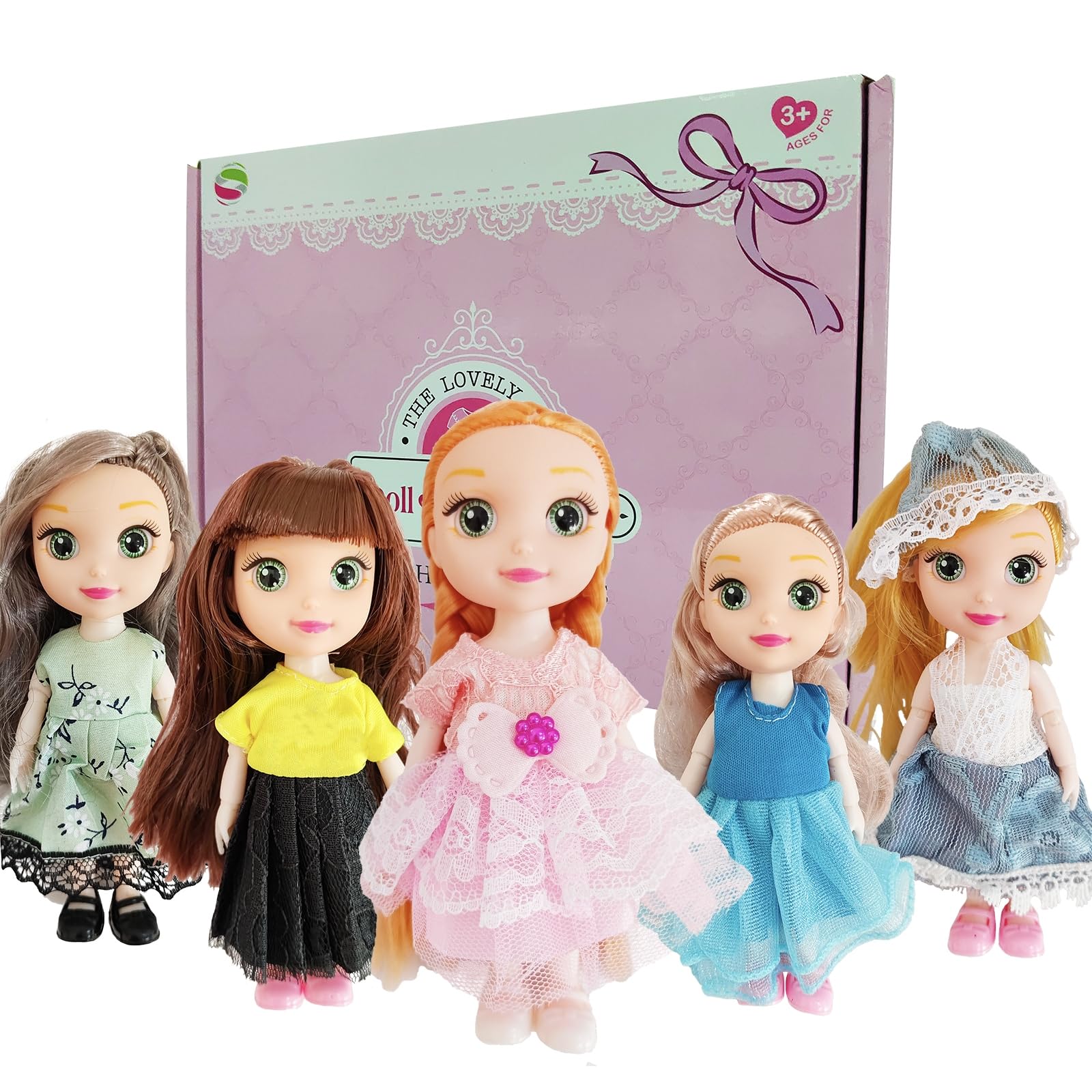 5 Sets Clothes for 6 inch Doll ，Include 5 Pieces Girl Mini Dolls, 5 Sets Handmade Clothes and 5 Pairs of Doll Shoes