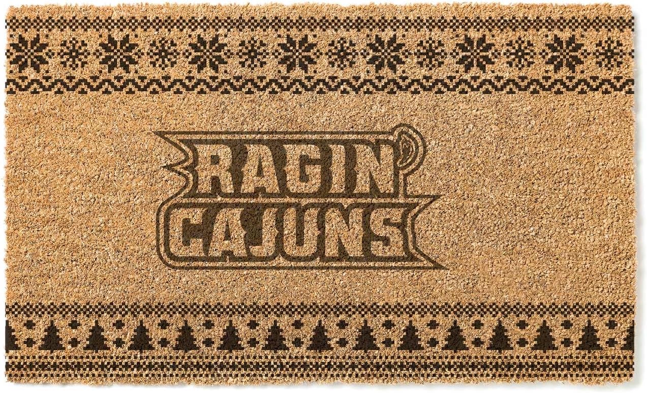KH Sports Fan Louisiana Ragin Cajuns Holiday Coir Doormat, 18x30 Inches, Ragin Cajuns Outdoor Rug; Display Some Holiday Cheer with This Unique Louisiana State Lafayette Ragin Cajuns Doormat