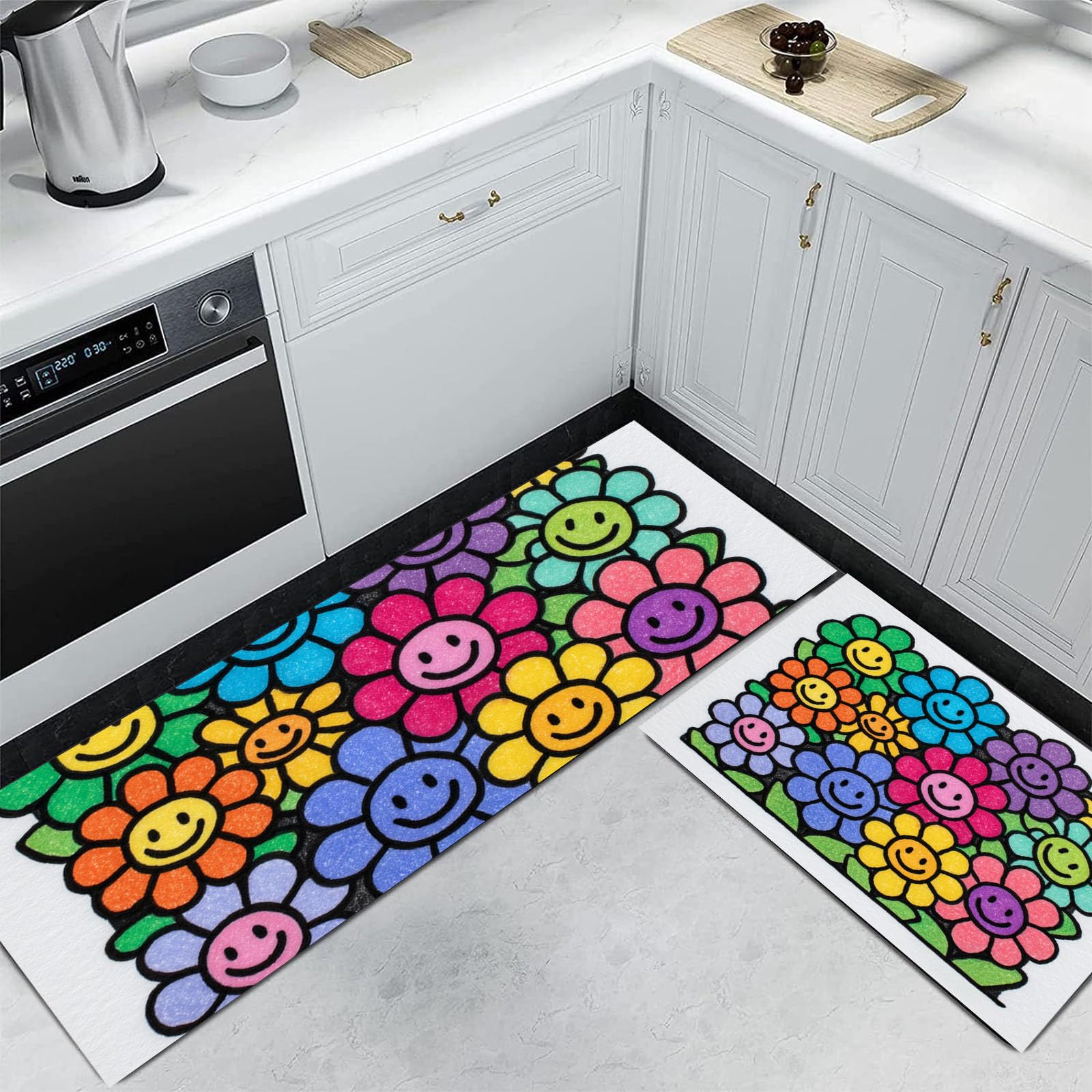 Alfombrilla de cocina lavable y antideslizante con un encantador estampado de flores