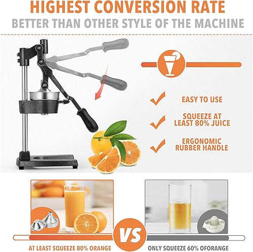 Miniatura 3 de Prensa manual de hierro fundido de hierro fundido extra alta de 19 pulgadas de altura, manual, naranja, cítricos, limón, lima, pomelo, granada, jugo
