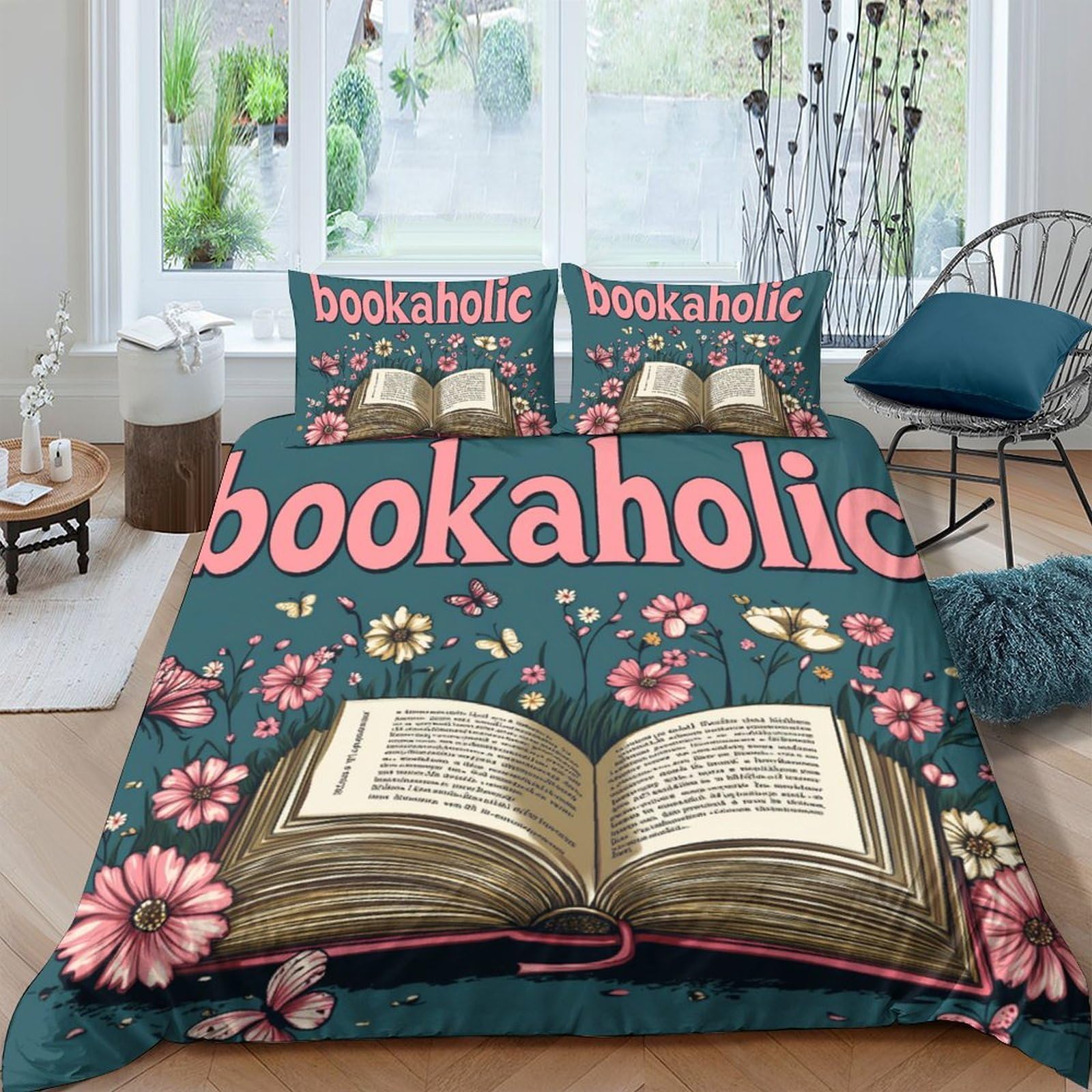 Ctjqhvkz Style-2 3D Printed Bookaholic Floral Fitted Sheet Microfiber Soft Mattress Cover Bedroom Decor For Adult Teen Single（135X200cm）