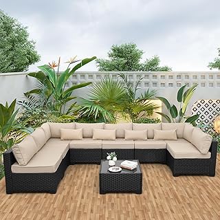 9 Pieces Outdoor Sectional All-Weather Wicker Patio Furniture Set Patio ...