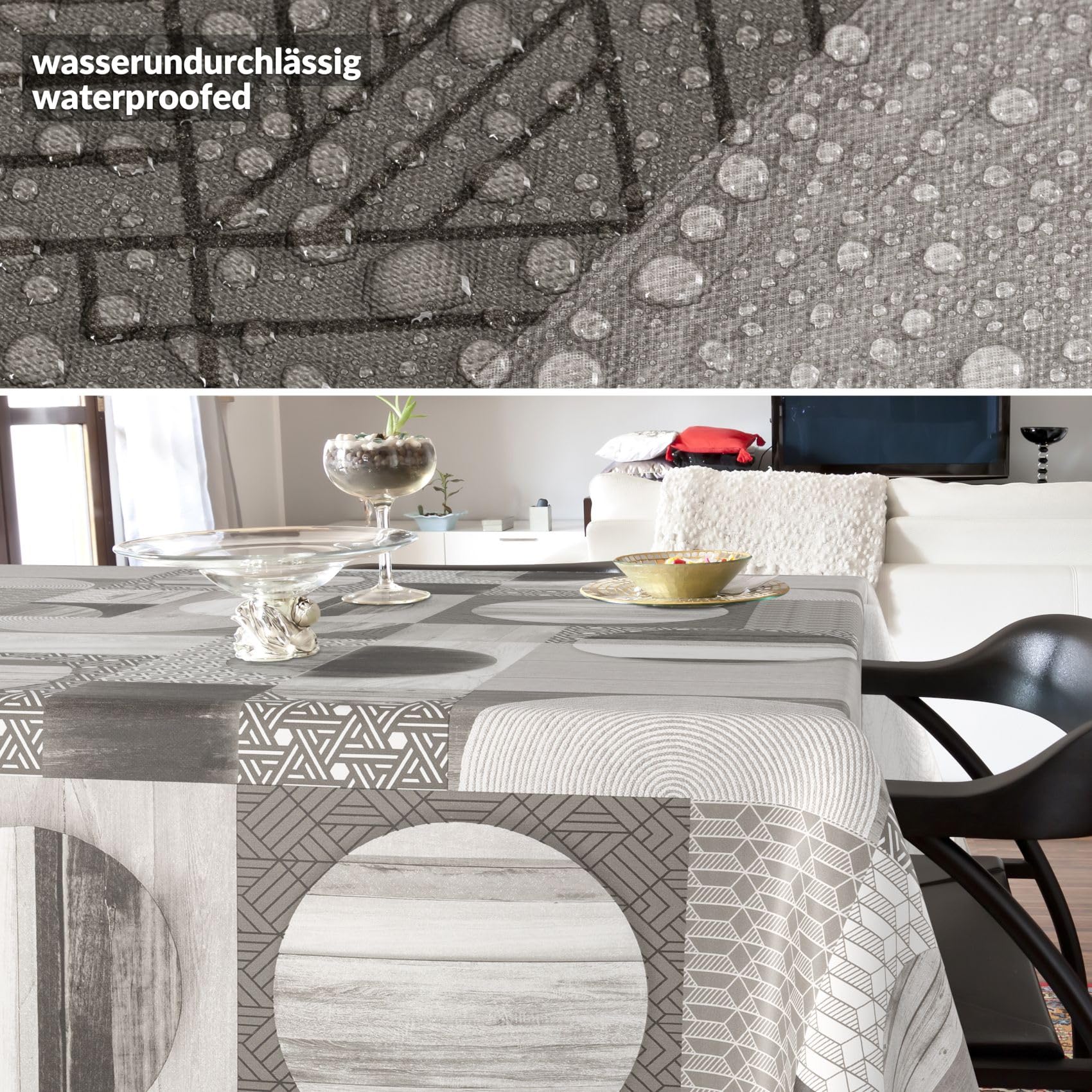 ANRO Tovaglia in tela cerata impermeabile lavabile 160 x 140 cm grigio legno Patchwork