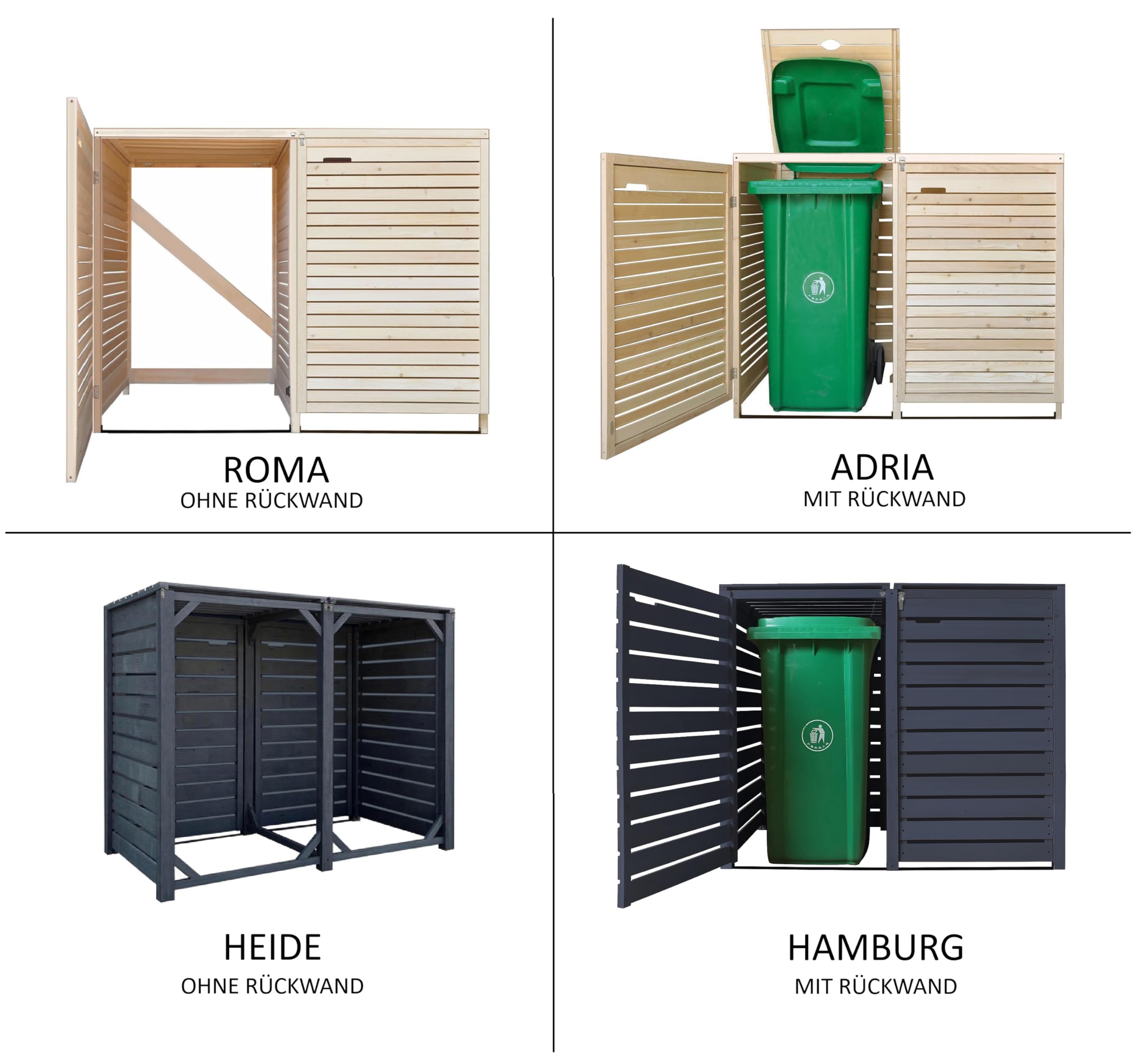 Mülltonnenbox Mülltonnenverkleidung 4 Tonnen Mülltonnecontainer Holz Natur 240L vormontiert mit Rückwand Adria