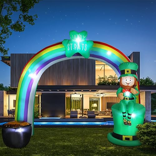 Decoración inflable para el día de San Patricio de 8 pies arco iris del duende del día de San Patricio inflable con luces LED integradas decoración