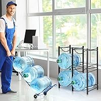 Vista 5 de LIANTRAL Soporte para botellas de agua de 5 galones, 3 niveles, color negro, de doble fila, resistente, para jarra, estante de agua con 6 ranuras
