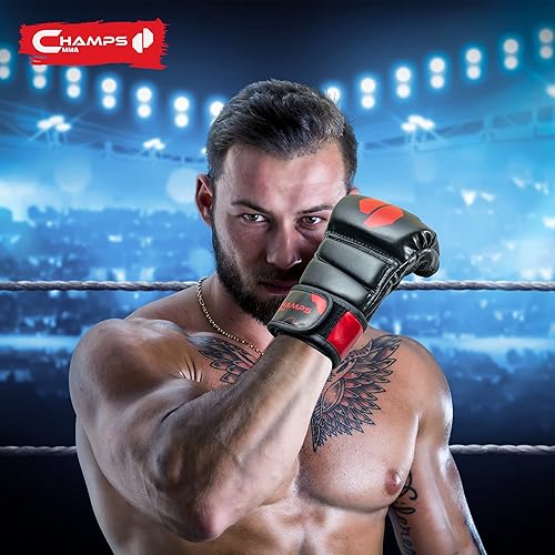 Miniatura 7 de Champs MMA Guantes para hombres y mujeres, guantes UFC transpirables con soporte superior para la muñeca y absorción de impactos, guantes acolchados