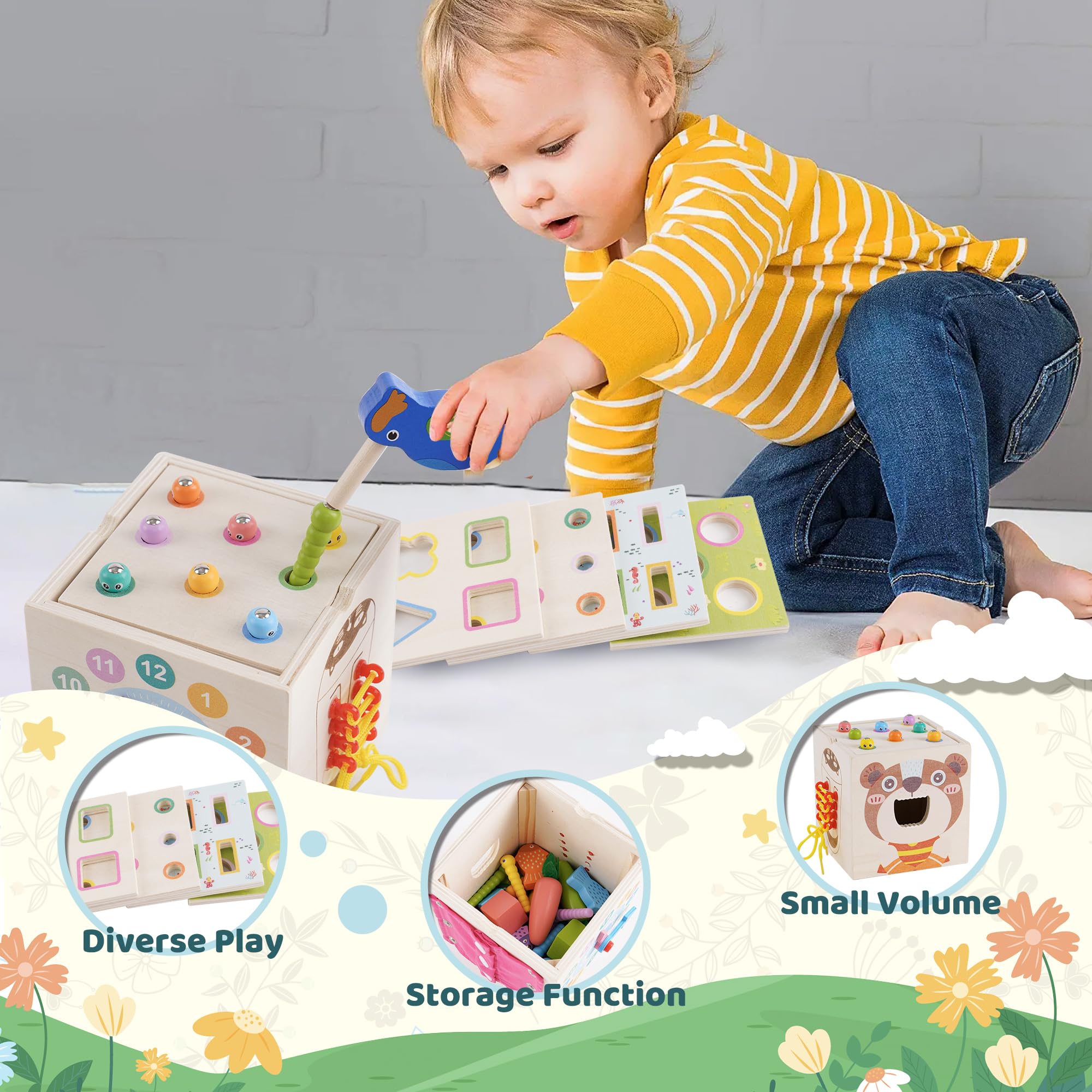 Cube D'activité En Bois 8 En 1 Jouets De Motricité Pour Bébé De 12M