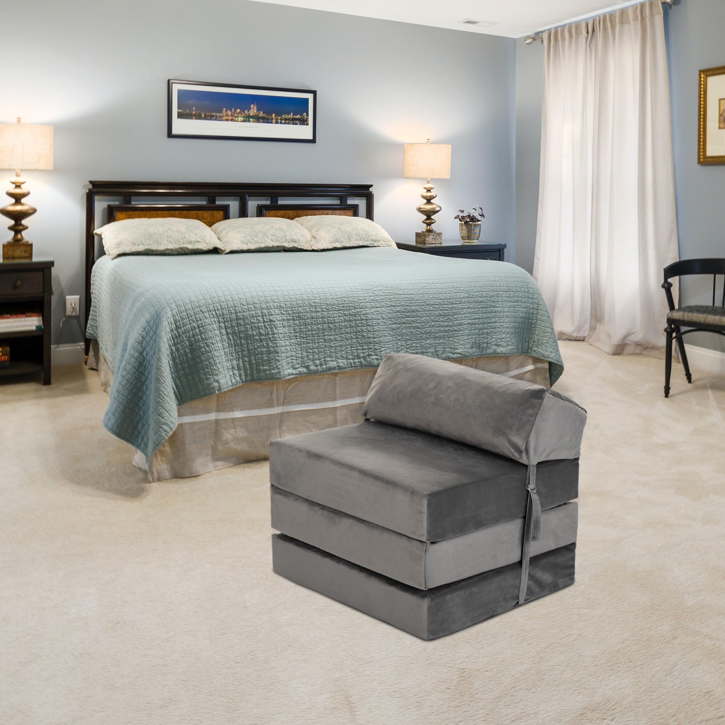 Loft 25 Jumbo Cord Singolo Letto a Z Pieghevole Materasso | Sleepover Ospiti Soggiorno e Camera da letto | Comodo Divano Sedia | Ergonomico Design Futon con Poggiatesta (Velluto, Ardesia)