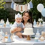 JUIIZAY Baby Boy First Birthday Party Decorations Blue High Chair Banner 1st Birthday Crown Cake Topper 1st Decor