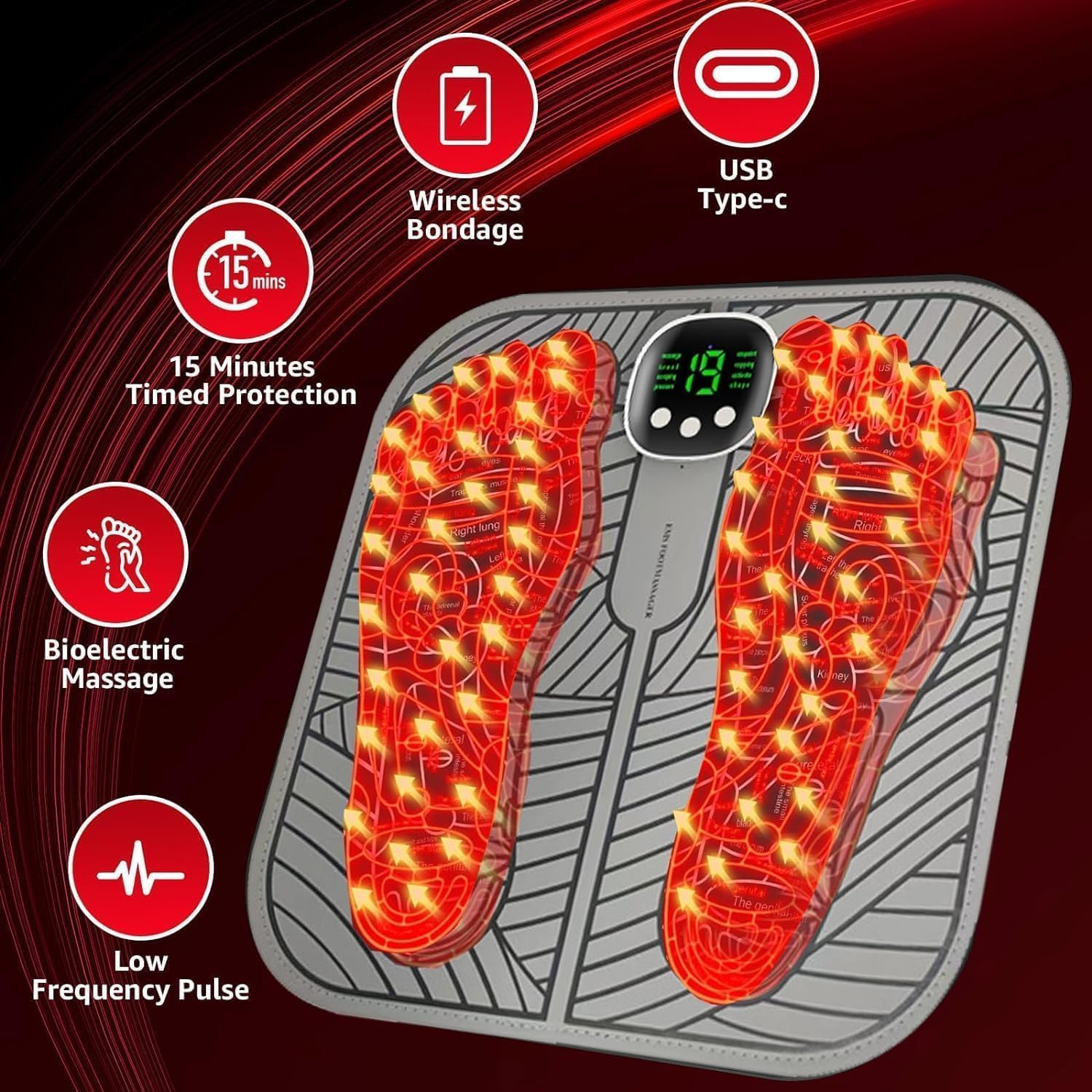 Massage Pieds,Bloconix masseur pieds electrique 8 Modes et 19 Intensités,Masseur de Pieds électrique Pliable et Portable pour la Circulation Sanguine et le Soulagement (Gris)