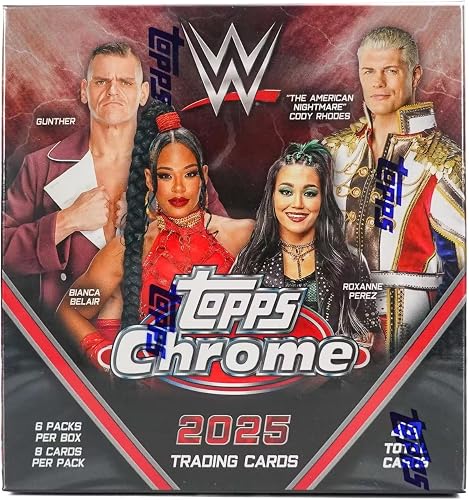 2025 Topps Chrome WWE Trading Cards Mega Box, 48 Total Cards, 6 Packs, 8 Cards Per Pack
