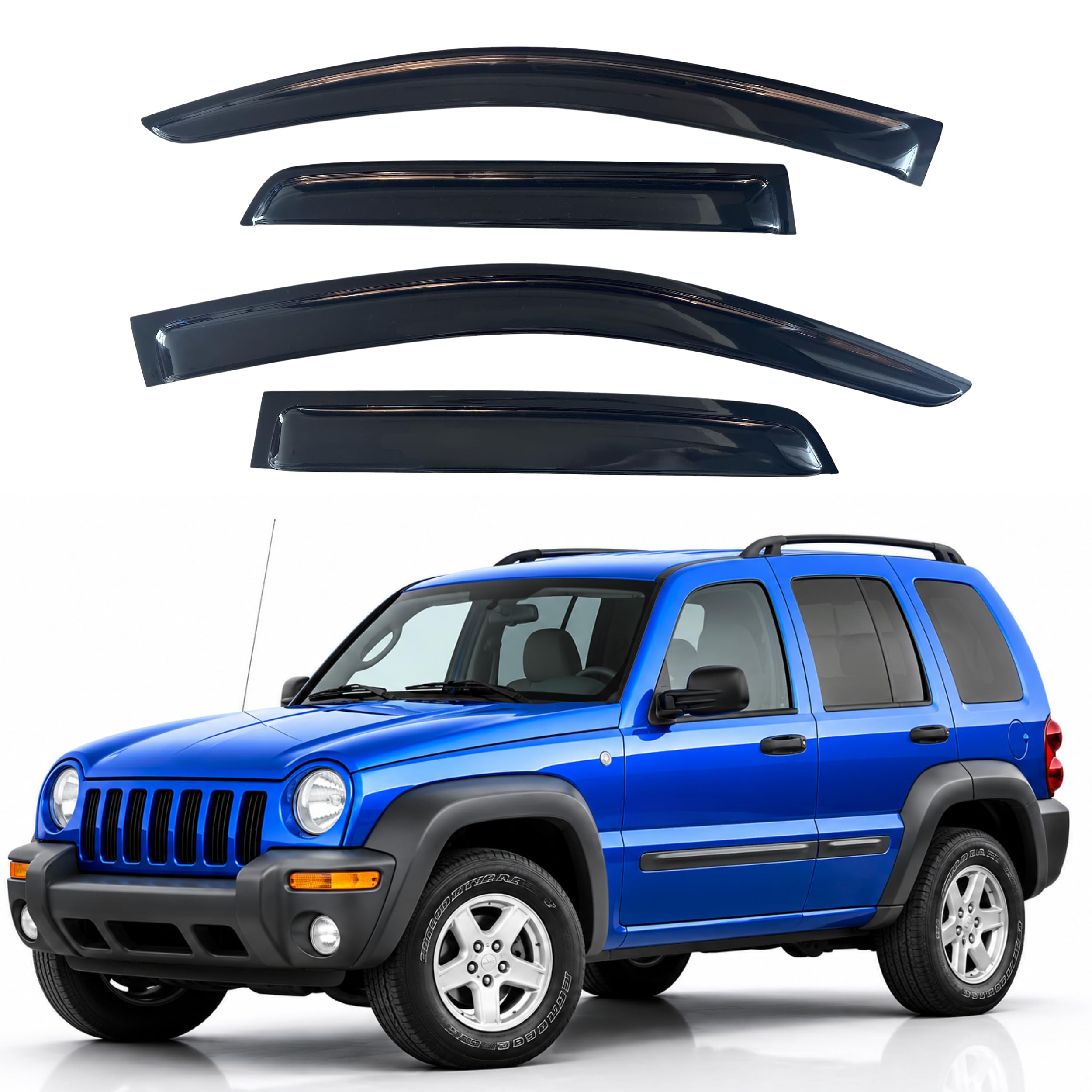 IG Window Visors Fit for 2002-2007 Jeep Liberty (KJ), Out-Channel Rain Guards Vent Wind Deflectors 4PC, Car Accessories for 02-07 Liberty (KJ)