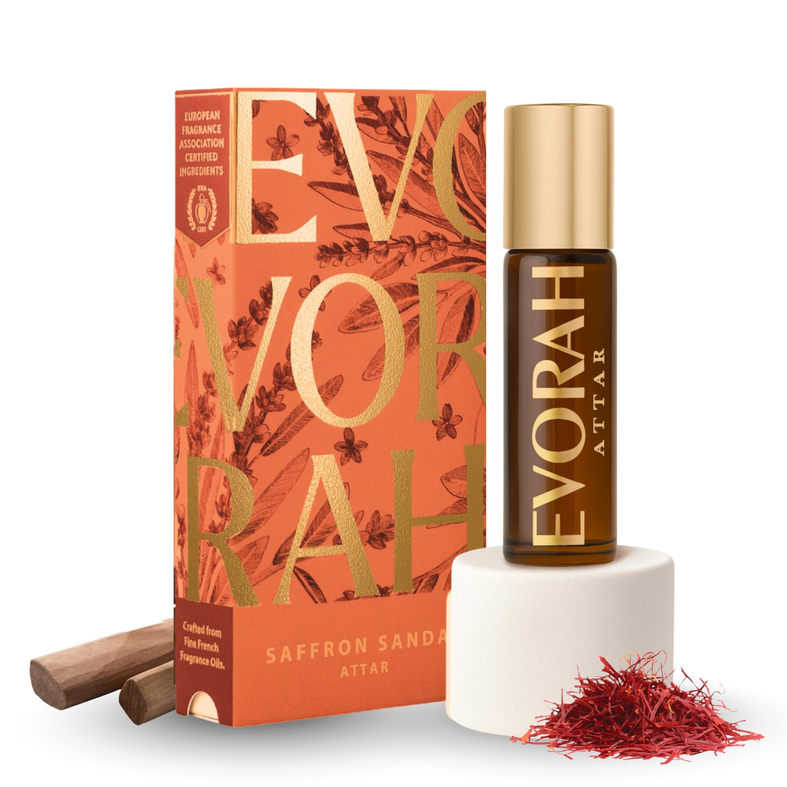 House Of Evorah Kesar Chandan Attar For Men & Women (10 ml) – Saffron Sandal Alcohol-Free Unisex Roll-On | Ittar For Men | Ittar For Women | Sandal Perfume For Women | Kesar Chandan Perfume