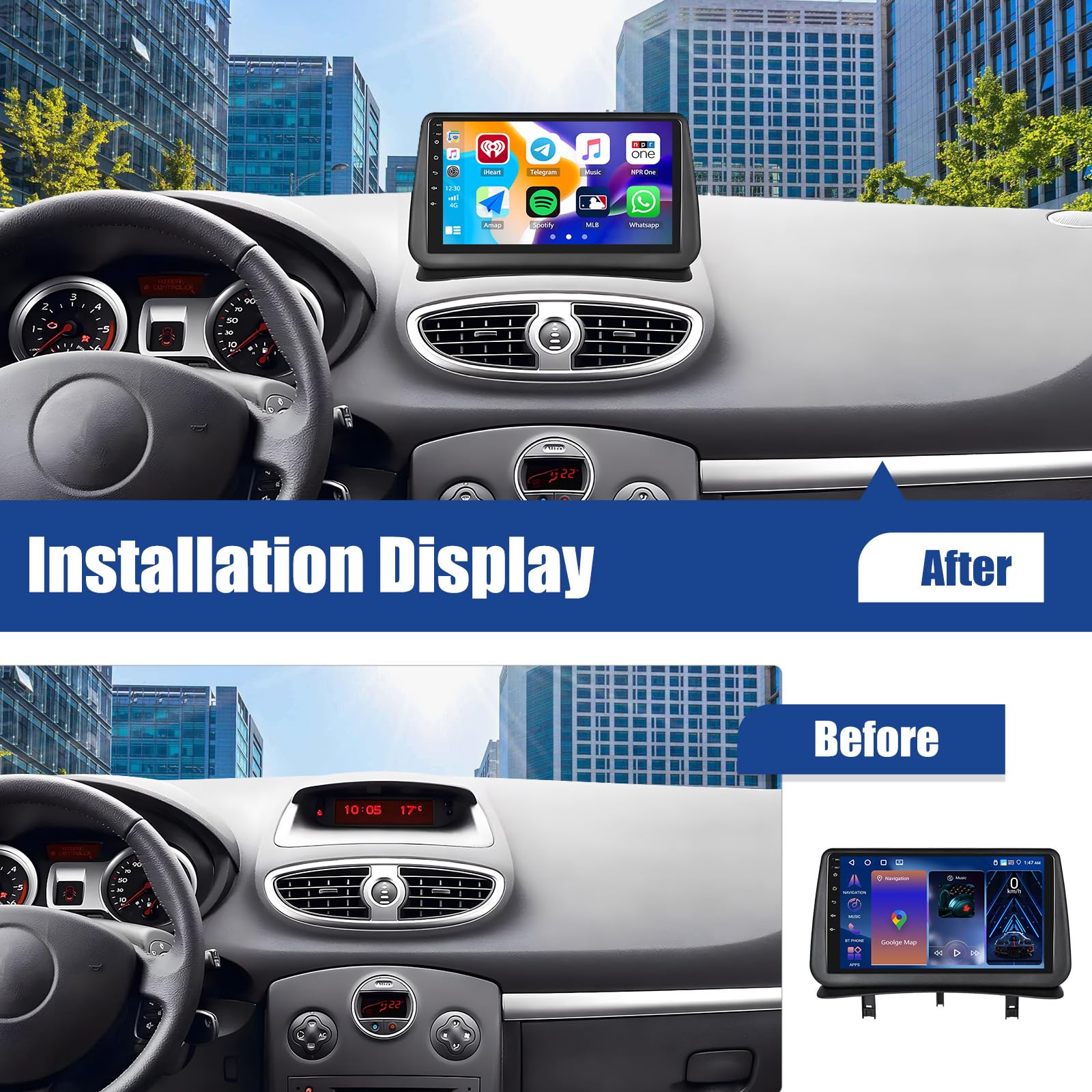 SIXWIN 4 Go et 64 Go Android 15 Autoradio pour Renault Clio 3 2005-2014 avec CarPlay Android Auto Mirror Link – Clio 3 Écran Tactile 9 Pouces Voiture, WiFi Bluetooth 5.0 FM/RDS 32EQ USB avec Caméra