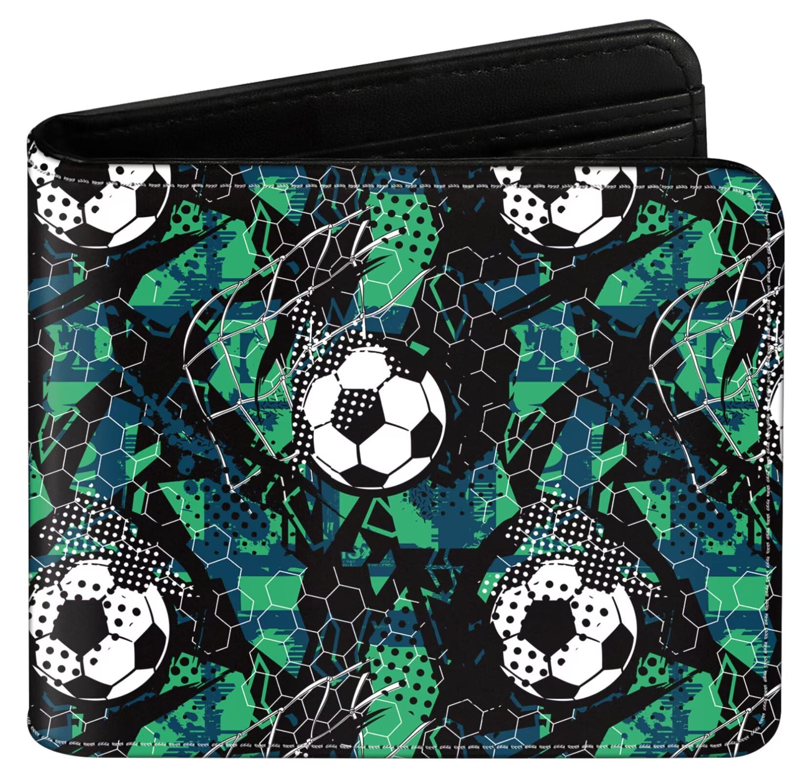 Teen Boys Soccer Wallet for Kids 6-8 9-12 12-14 , Funny Novelty Leather Cool Wallets With Credit Id Card Cash Holder Black Rfid Blocking Zipper for