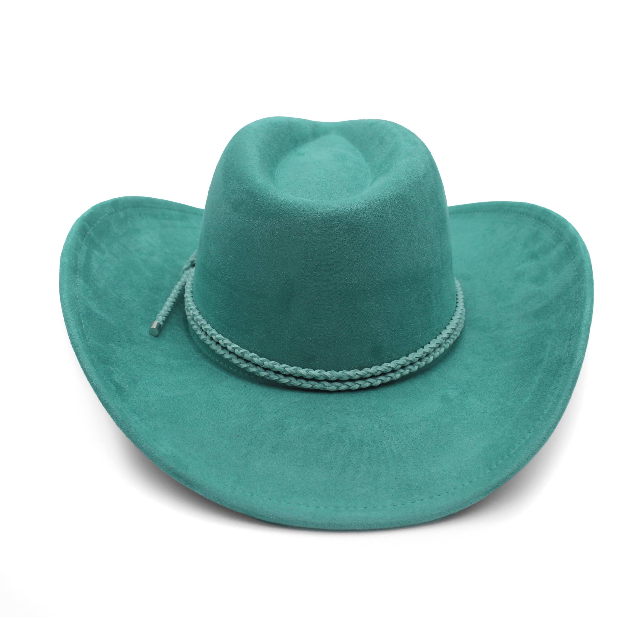 Cappello da cowboy occidentale per donne e uomini cappello da cowboy a tesa larga per le donne con fibbia intrecciata cintura in pelle scamosciata classici cappelli Fedora