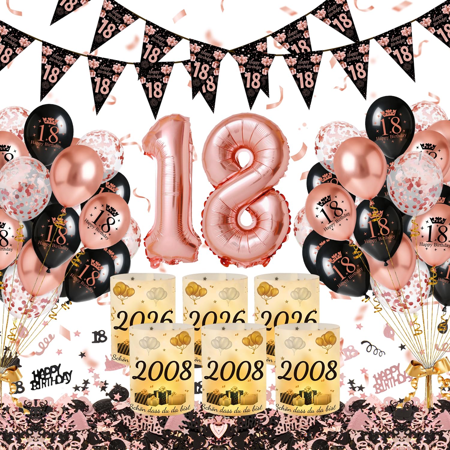 YEJIKJ Geburtstag Luftballons Rosegold, Tischdeko Ballons Alles Gute zum Geburtstag, Happy Birthday Luftballon für Mann Frauen