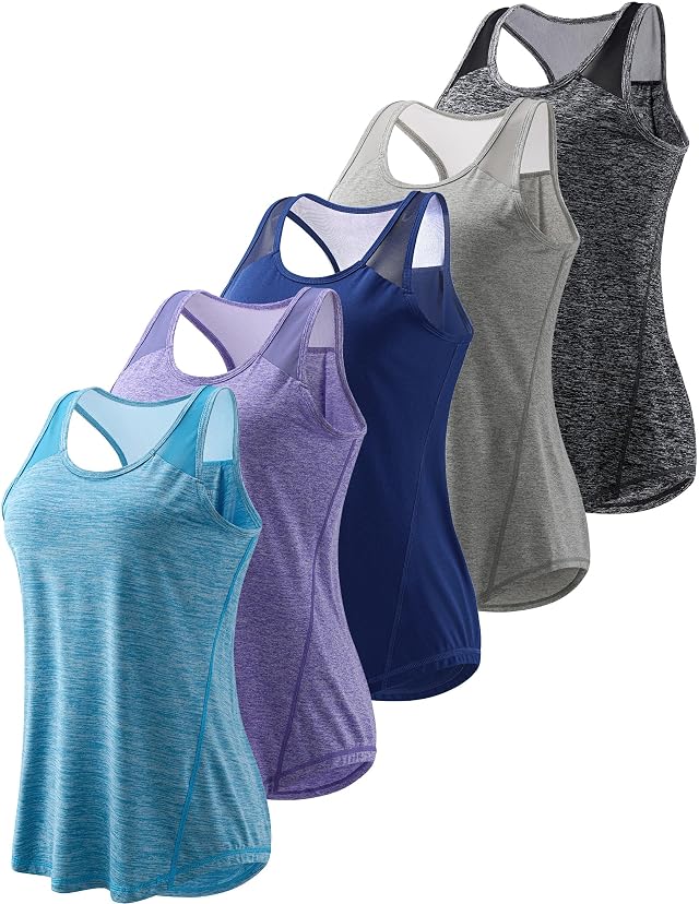 5 Pack Womens Workout Tops Athletic Racerback Tank Tops for Women Mesh Sleeveless Shirts Yoga for Gym Running