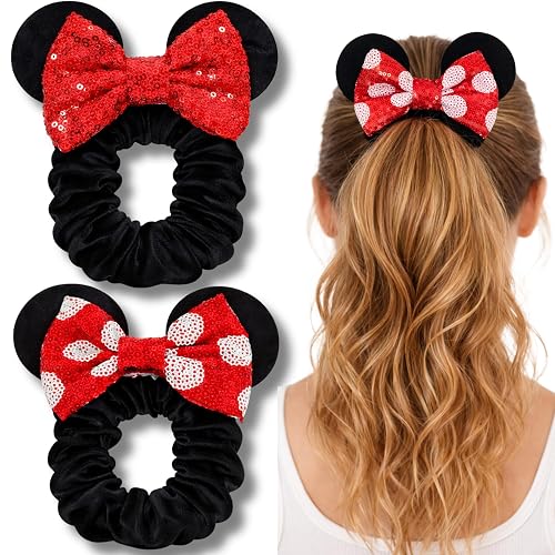 Styla Hair Velvet Bow Mouse Ear Scrunchies | A Fun Holiday Hair Accessory