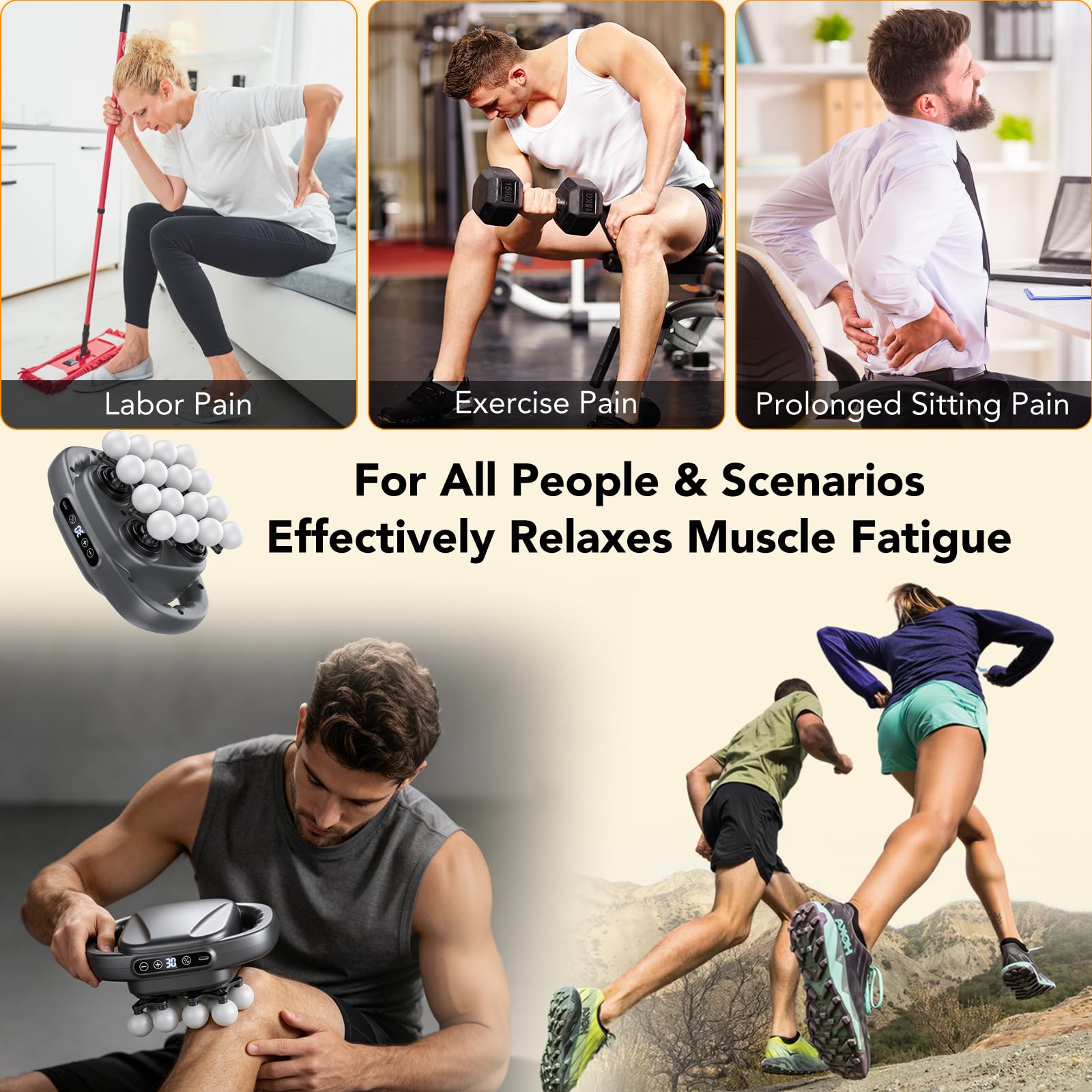 Pistola de Masaje Muscular de 16 Cabezales, Masajeador Cervical y Espalda, 3 Modos y 30 Velocidades, Capacidad de 2000mAh, Alivia la Fatiga Muscular, Masajeador de Percusión para Pies Cuello Piernas - 5