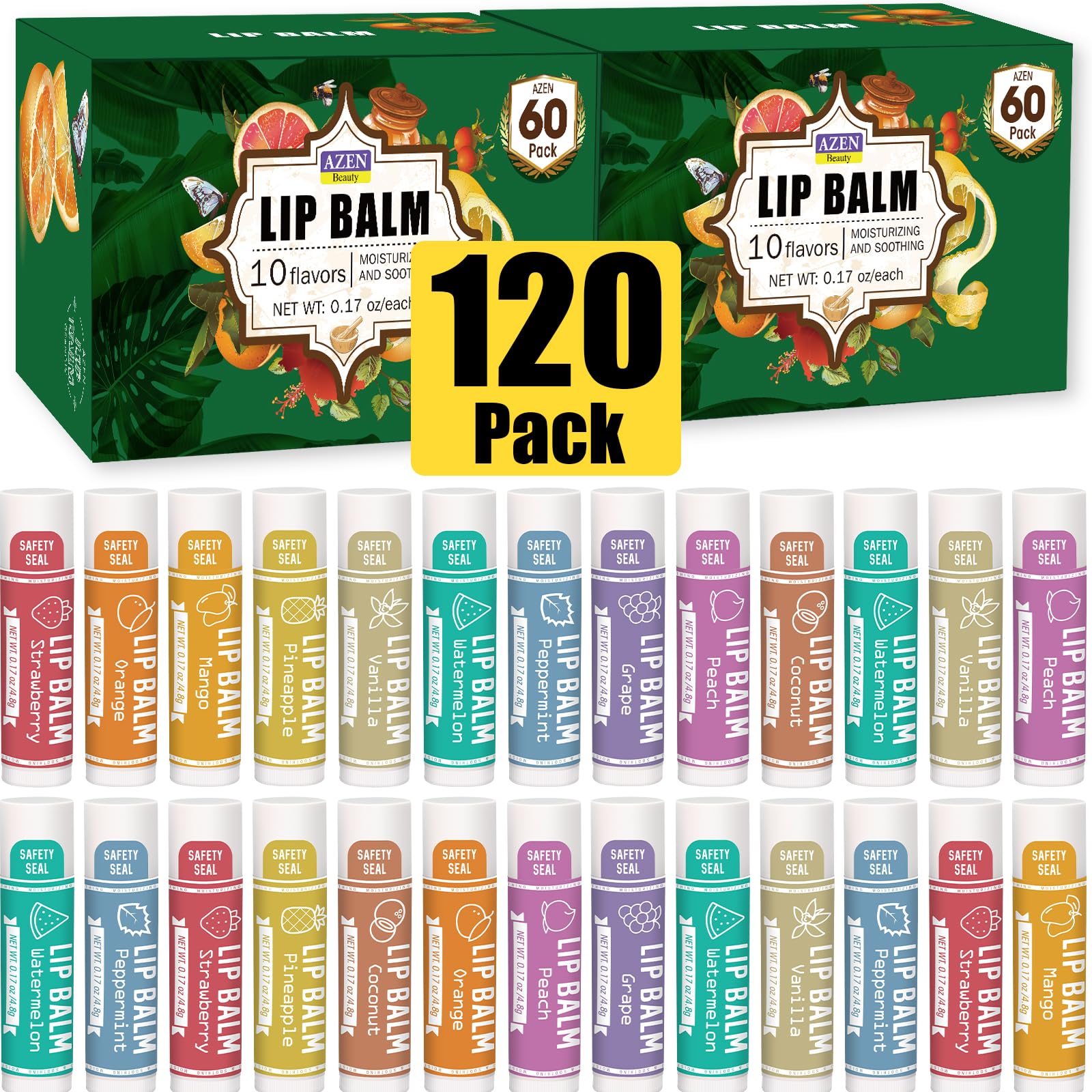 Amazon.com : AZEN 120 Pack Lip Balm, Natural Lip Balm Bulk, Lip