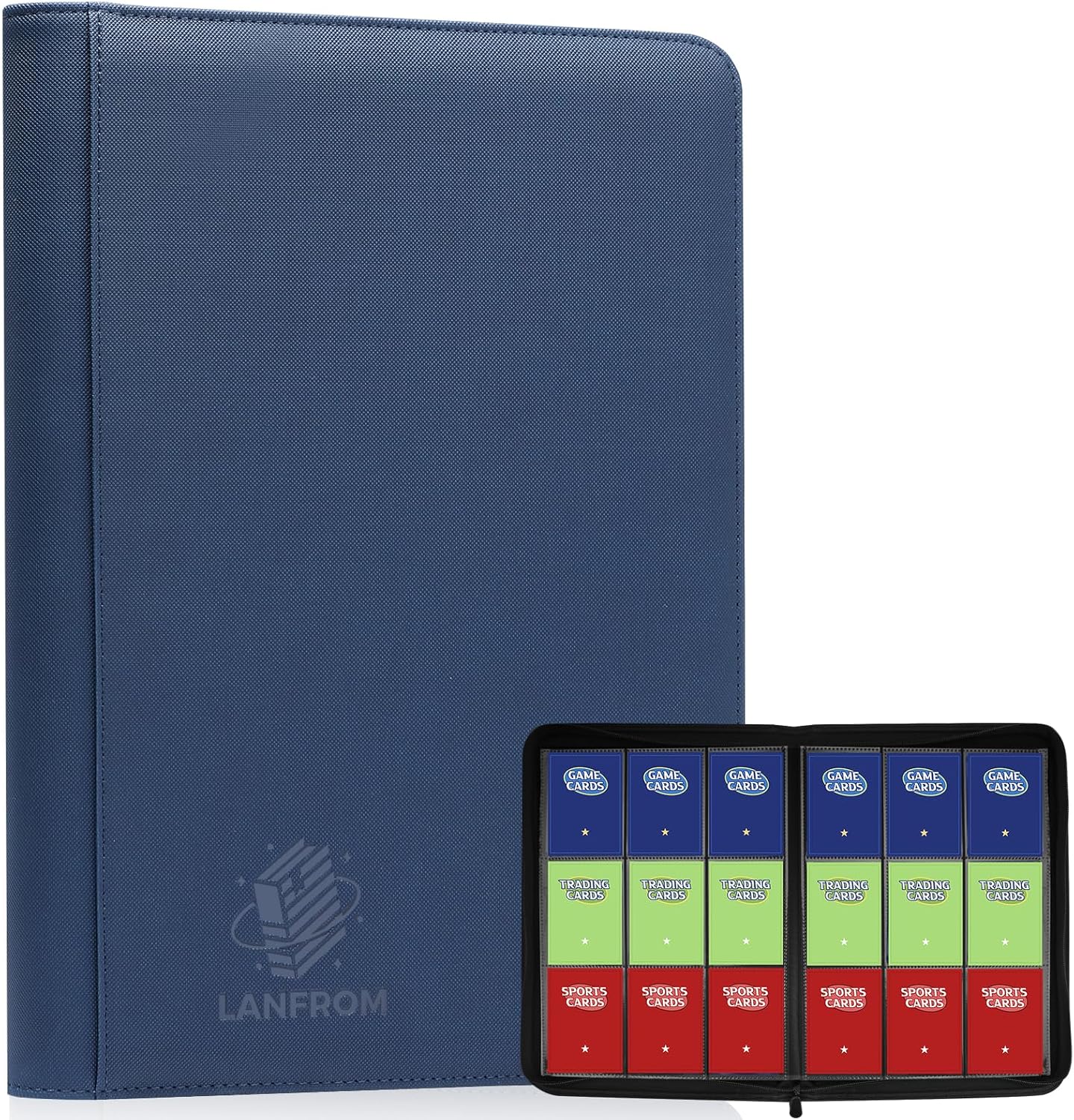 9 Pocket Card Binder, Premium Ringless Trading Card Binder 360 Side Loading Pocket PU Card Collection Binder, Sturdy Collectible Card Albums Card Folder for MTG, TCG, Sports Cards, Game Cards-Blue