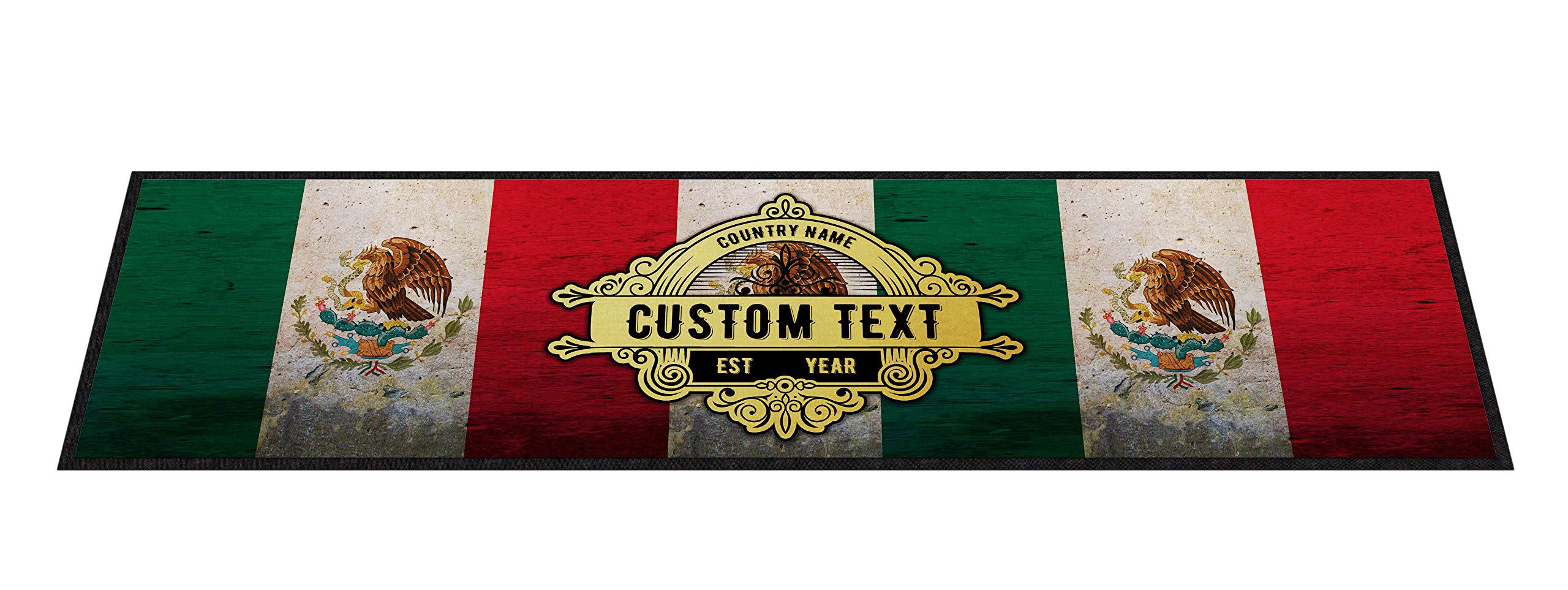 Purple Print House Personalised Bar Mat - Country Flag Beer Mat - Home Pub Accessories - Cocktail Gin Rubber Runner With Custom Text - Gift Idea for Him (Mexico, Medium 880x250)