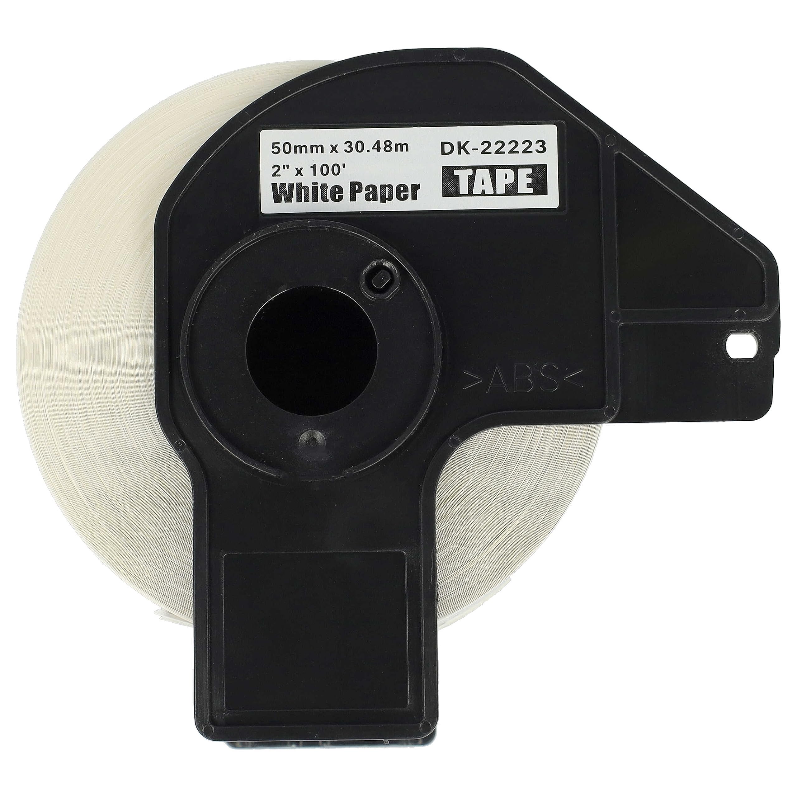 vhbw 5x Rolle mit Halter 50mm x 30,48m (1 Etikette) kompatibel mit Brother PT QL-810WC, QL-810 Series Drucker - Premium Weiß